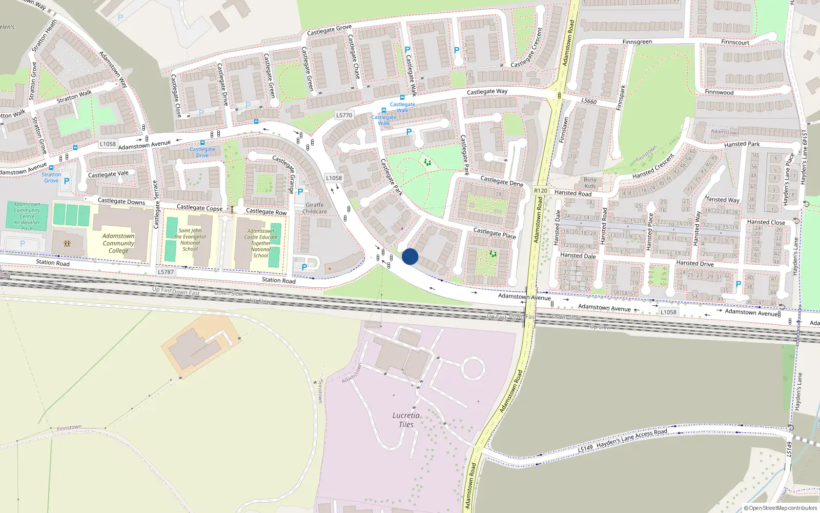 Overhead map showing the location of 9 Castlegate Lawn, Adamstown Castle, Adamstown