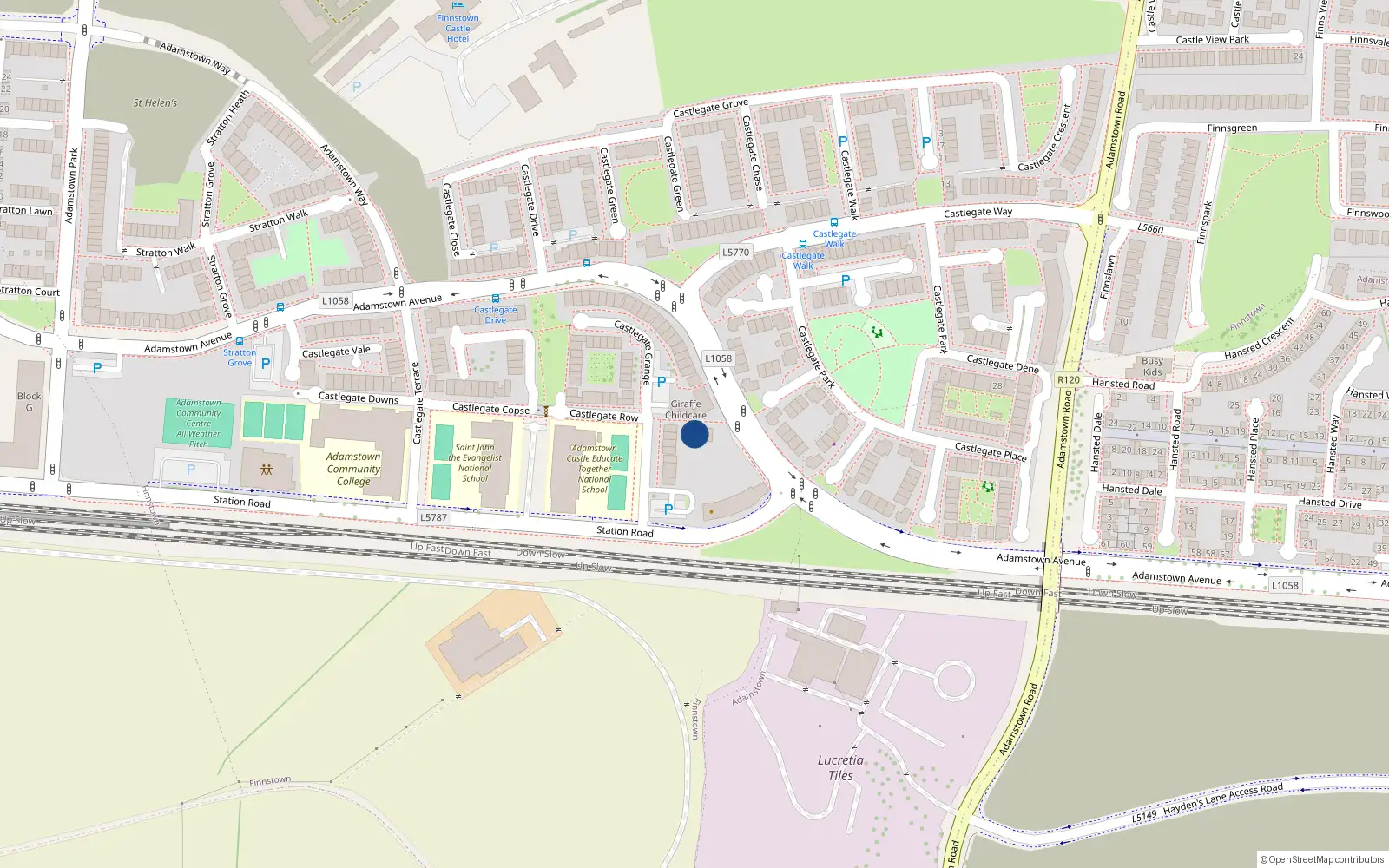Overhead map showing the location of 9 Castlegate Rise, Lucan