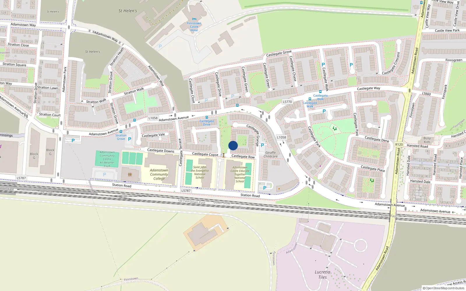 Overhead map showing the location of 9 Castlegate Row, Lucan