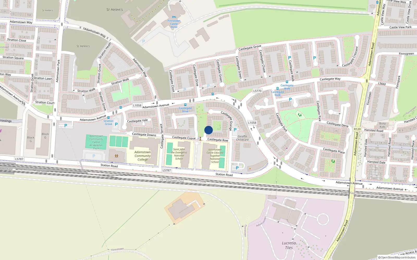 Overhead map showing the location of 9 Castlegate Row, Adamstown, Lucan