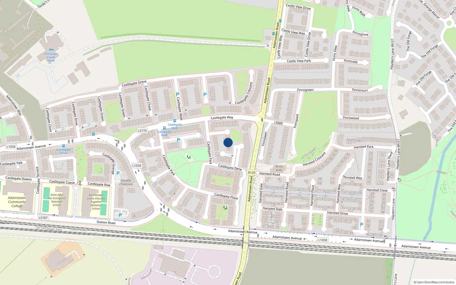 Overhead map showing the location of 9 Castlegate Square, Adamstown Castle, Adamstown