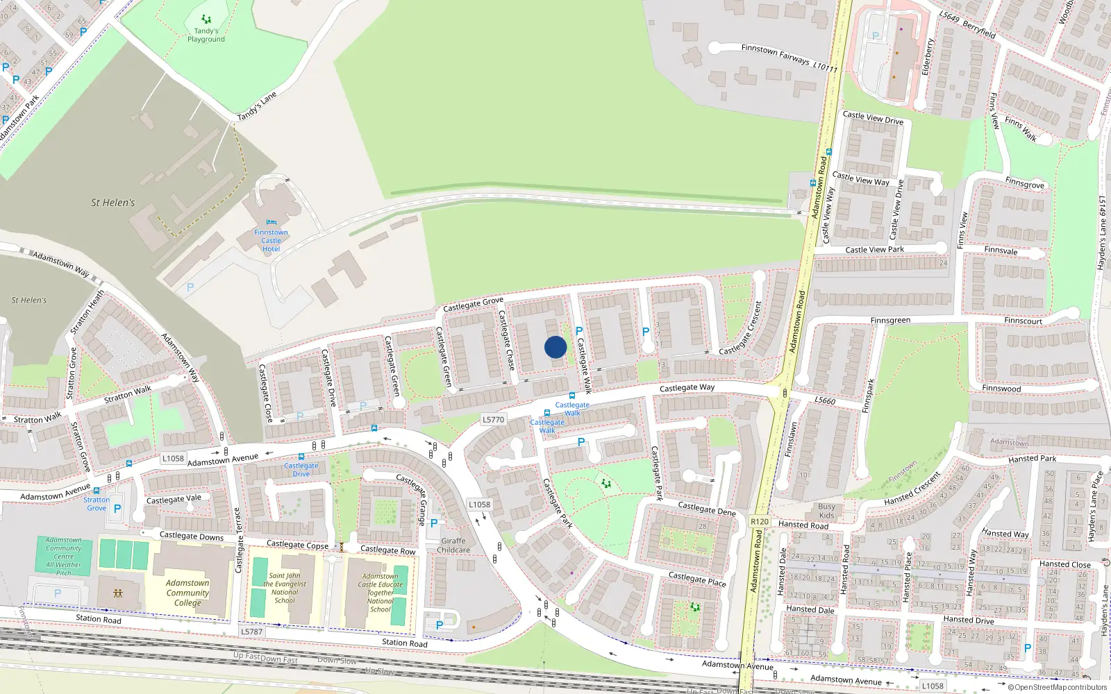 Overhead map showing the location of 9 Castlegate Walk, Adamstown, Co. Dublin