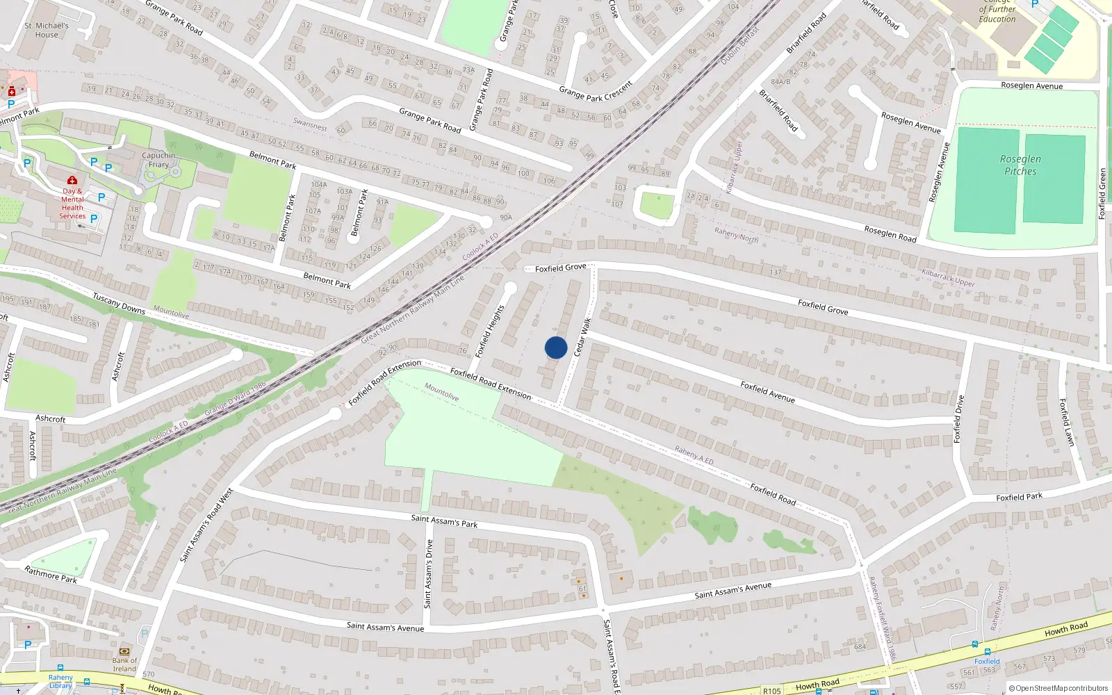 Overhead map showing the location of 9 Cedar Walk, Raheny, Dublin 5