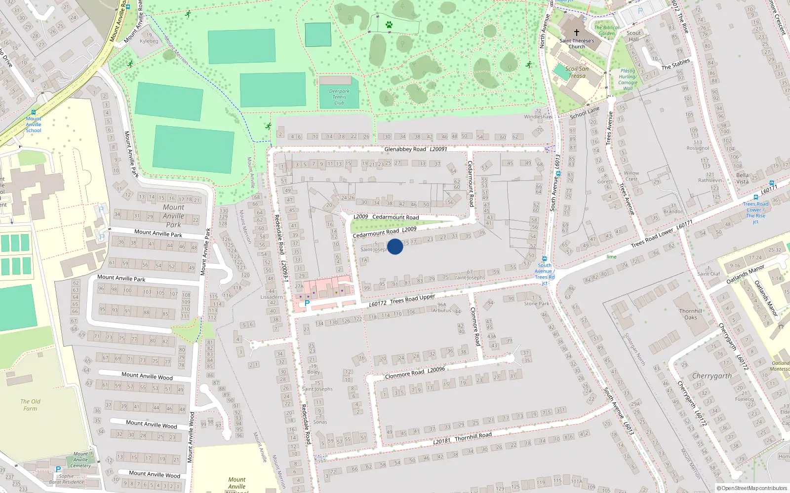 Overhead map showing the location of 9 Cedarmount Road, Blackrock