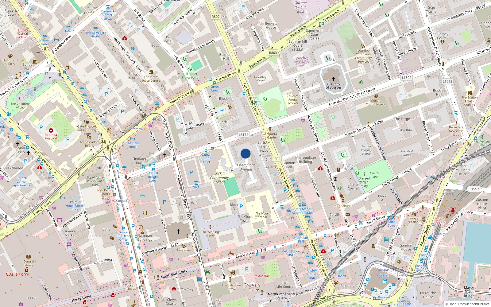 Overhead map showing the location of 9 Champions Avenue, Dublin 1