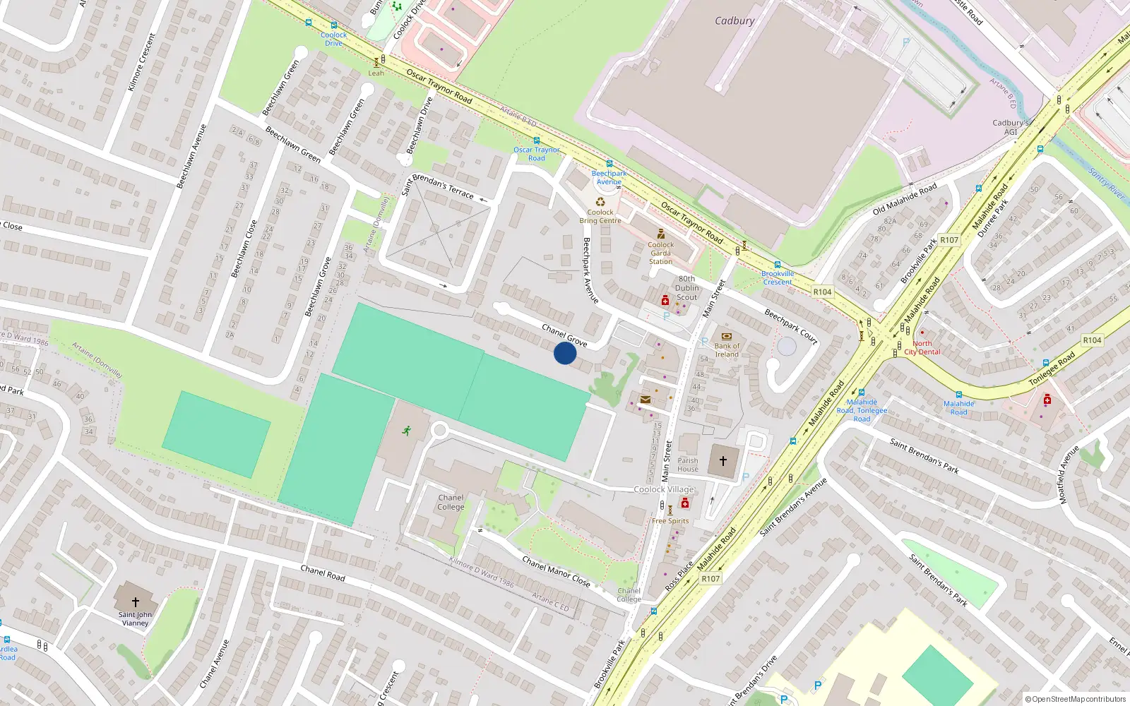 Overhead map showing the location of 9 Chanel Grove, Dublin 5