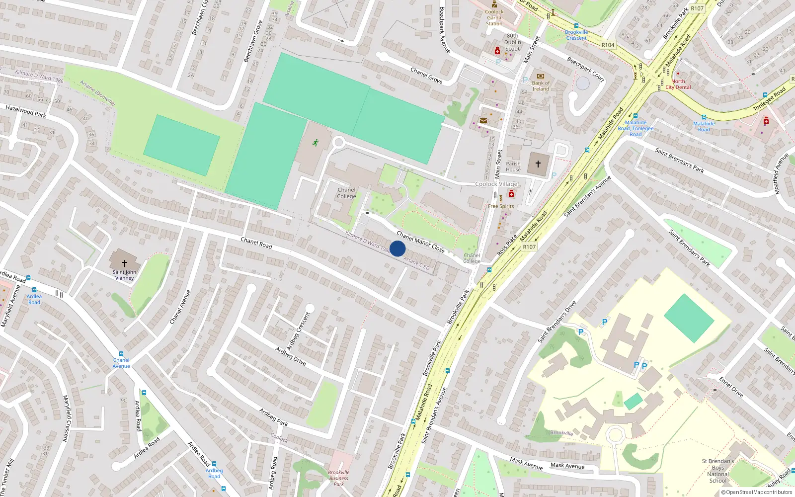 Overhead map showing the location of 9 Chanel Manor Close, Dublin 5