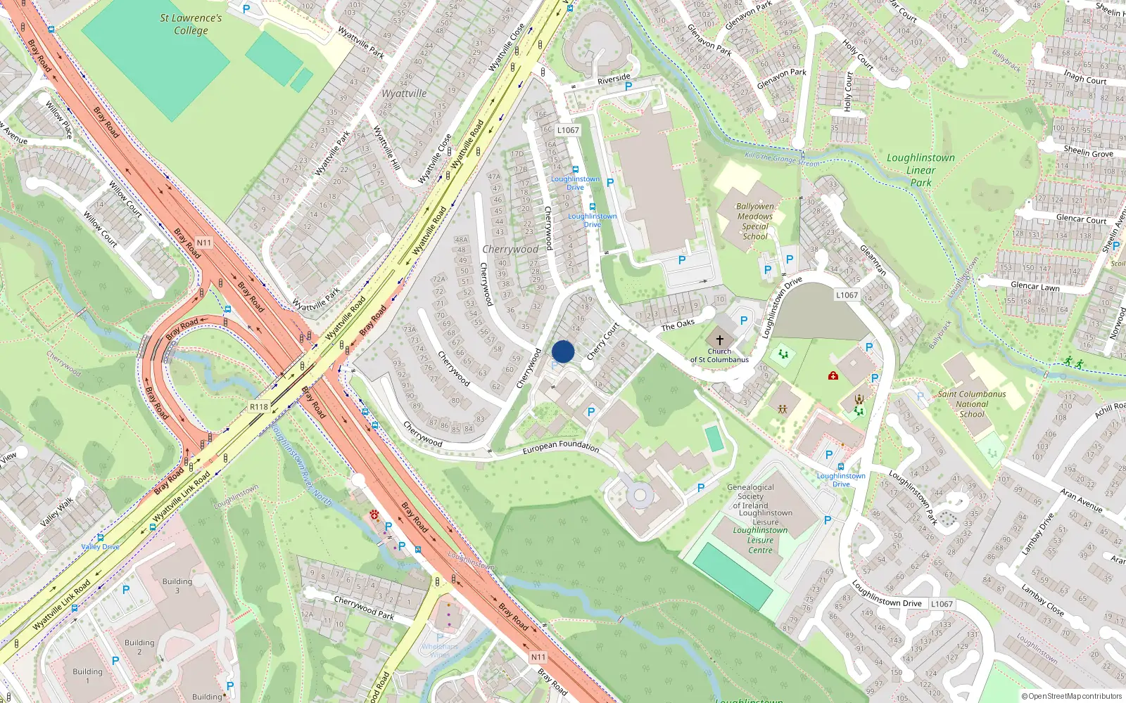 Overhead map showing the location of 9 Cherrycourt, Dublin