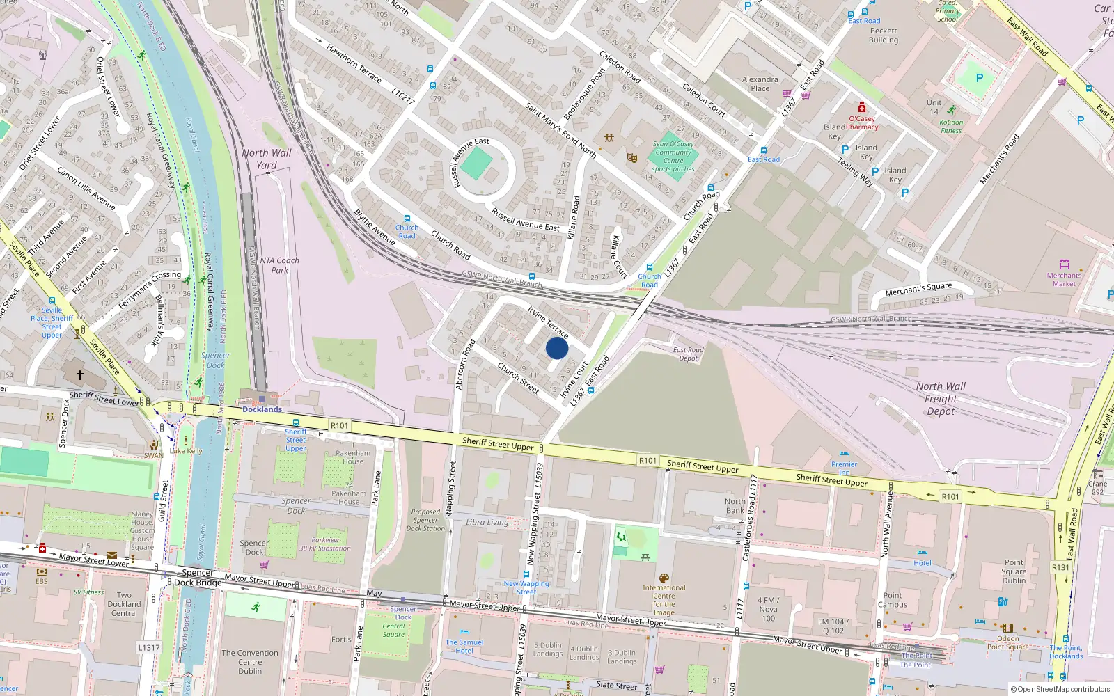 Overhead map showing the location of 9 Church Avenue, East Wall Dublin 3, Dublin