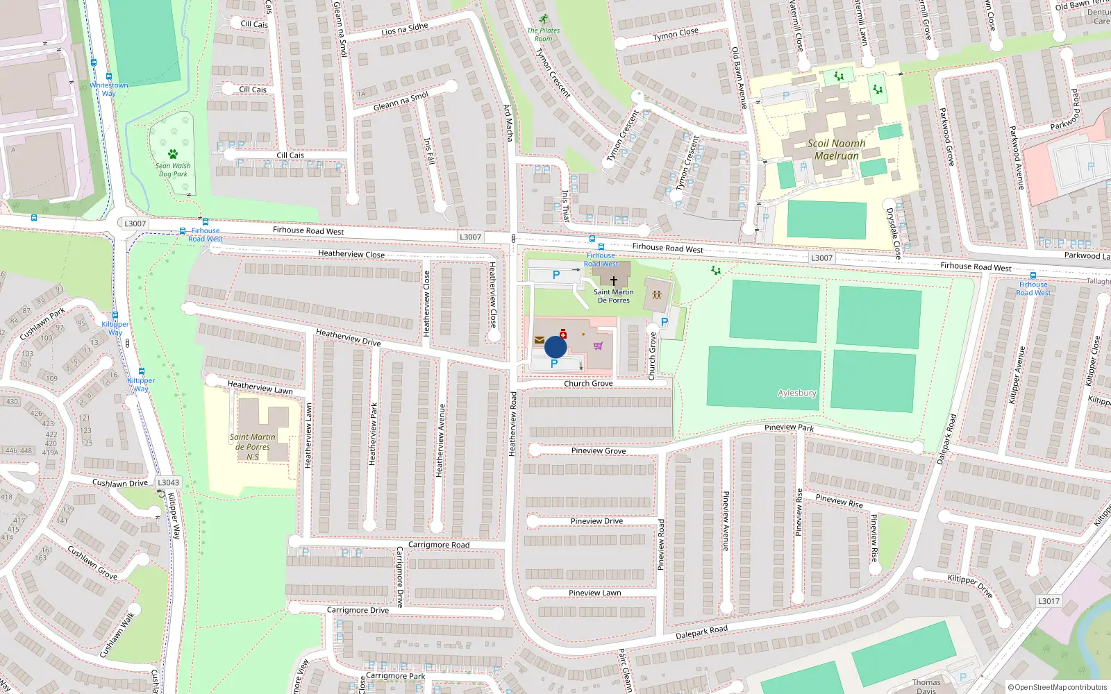 Overhead map showing the location of 9 Church Grove, Tallaght