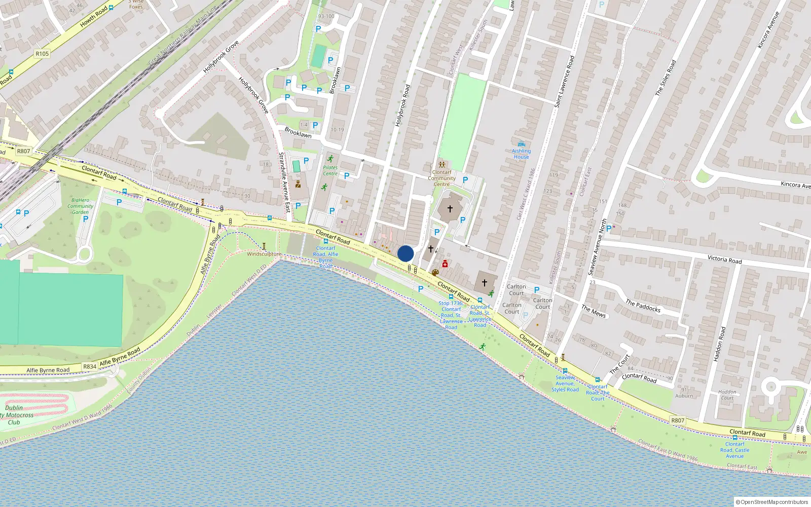 Overhead map showing the location of 9 Churchfield, 59/60 Clontarf Road, Dublin 3