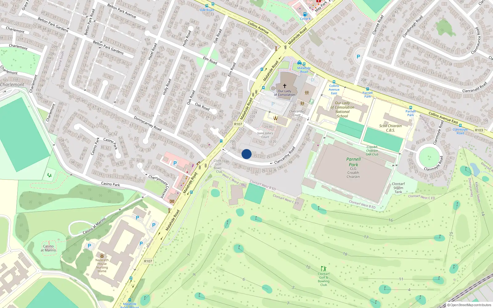 Overhead map showing the location of 9 Clancarthy Road, Donnycarney, Dublin 5