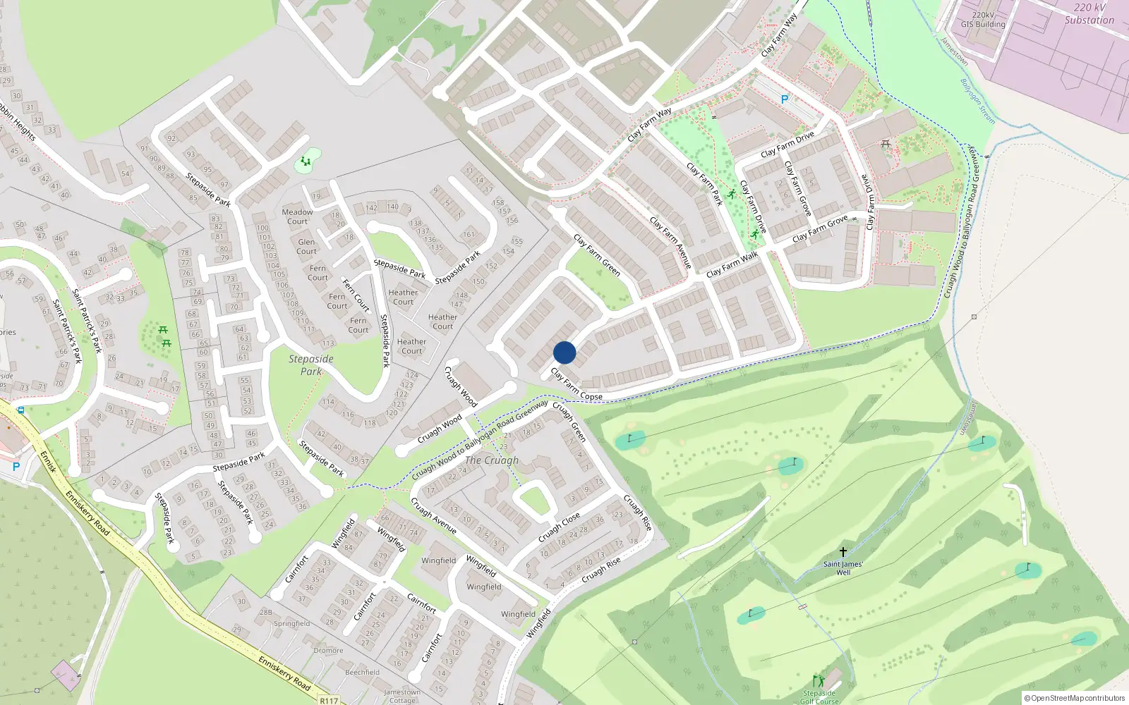Overhead map showing the location of 9 Clay Farm Copse, Clay Farm, Leopardstown