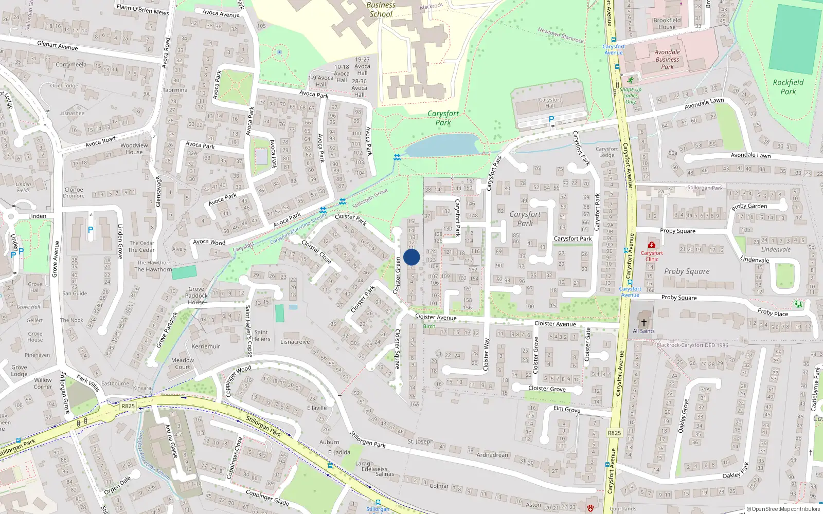 Overhead map showing the location of 9 Cloister Green, Blackrock