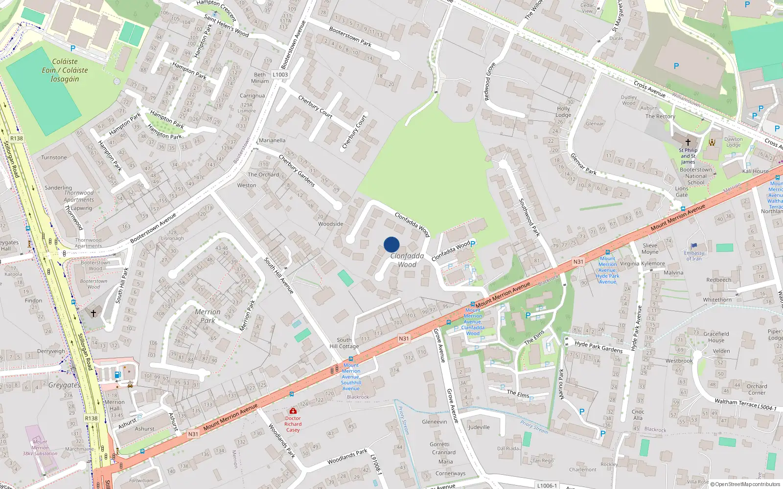 Overhead map showing the location of 9 Clonfadda Wood, Blackrock