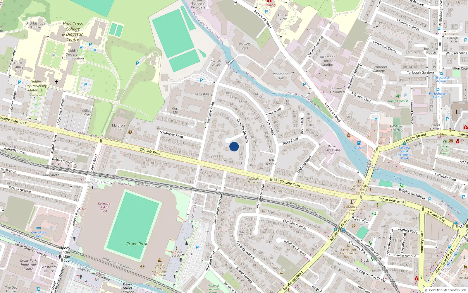 Overhead map showing the location of 9 Clonliffe Gardens, Dublin 3