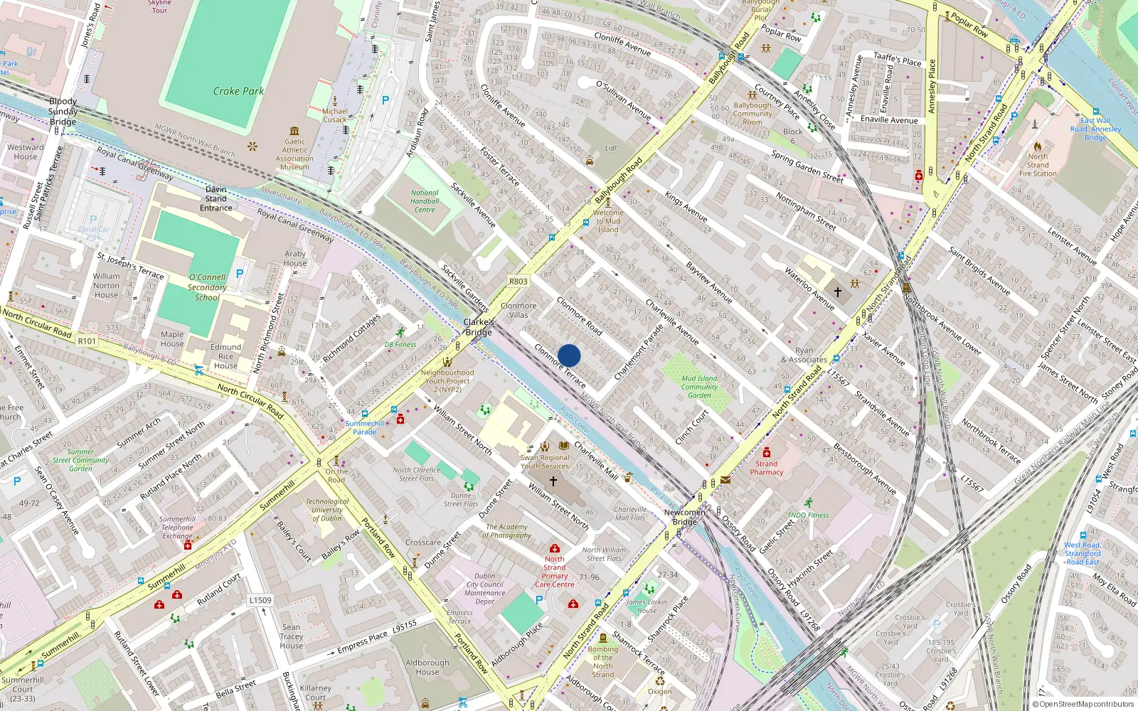 Overhead map showing the location of 9 Clonmore Terrace, Dublin 3