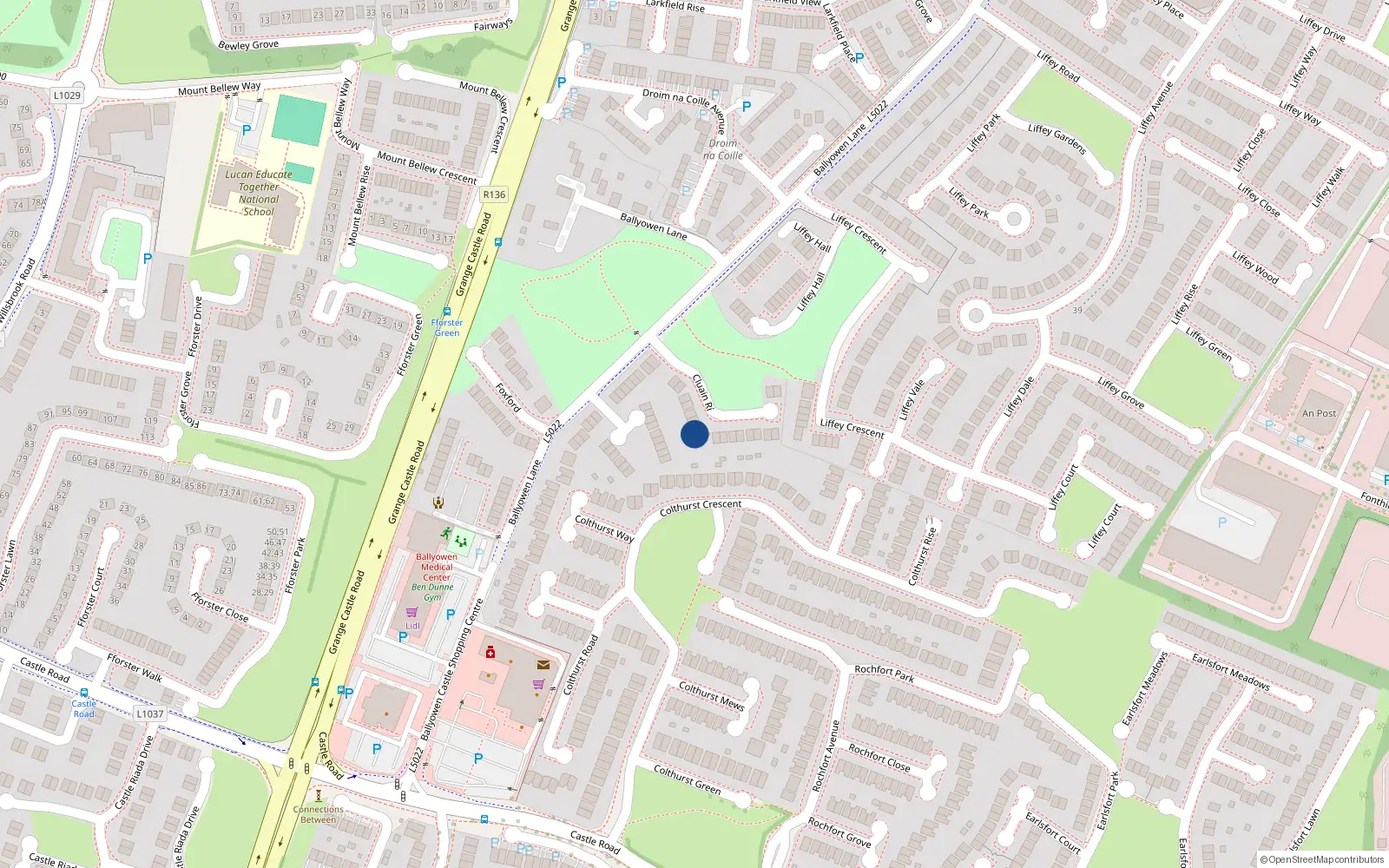 Overhead map showing the location of 9 Cluain Ri, Ballyowen Lane, Lucan