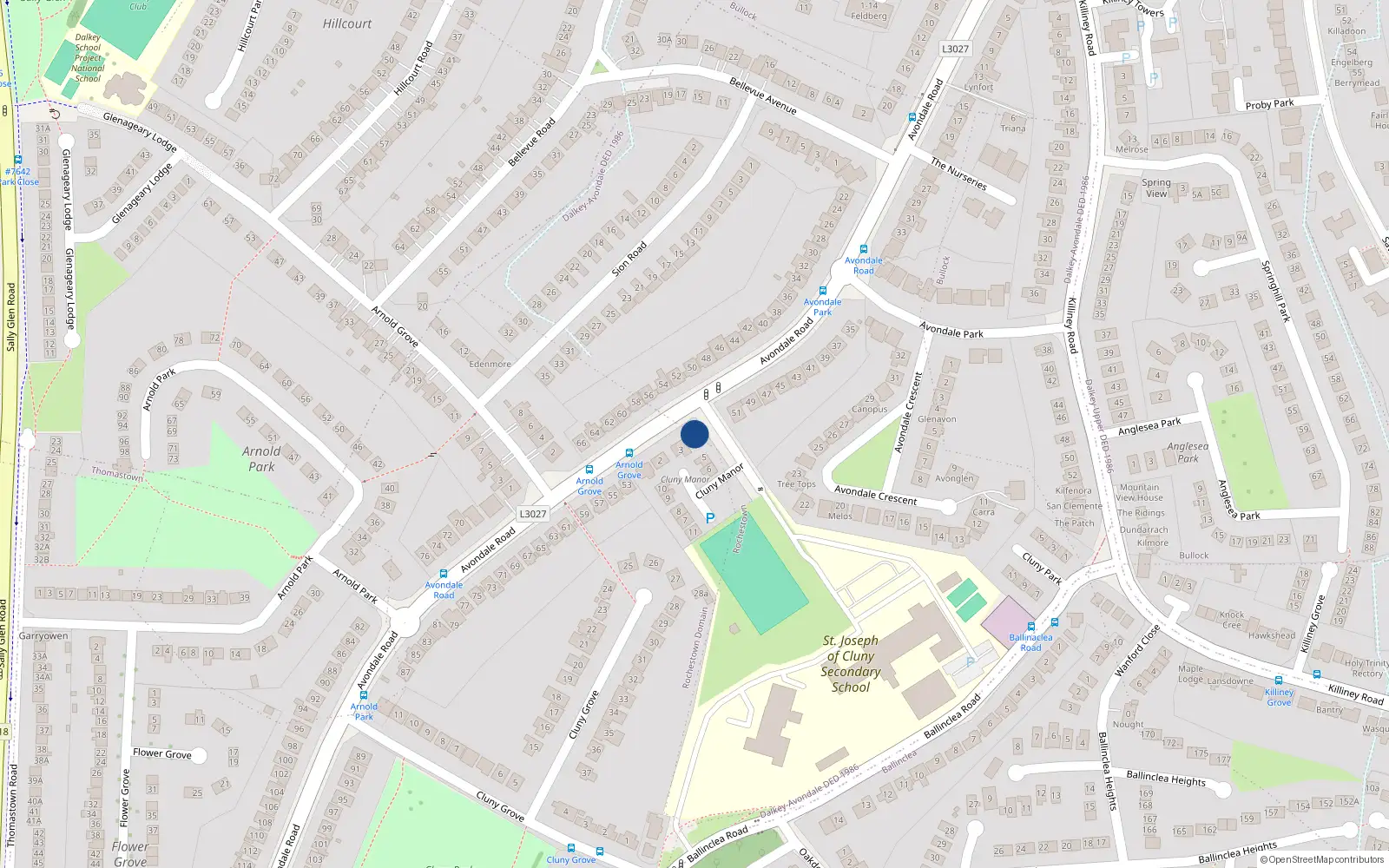 Overhead map showing the location of 4 Cluny Manor, Cill Iníon Léinín