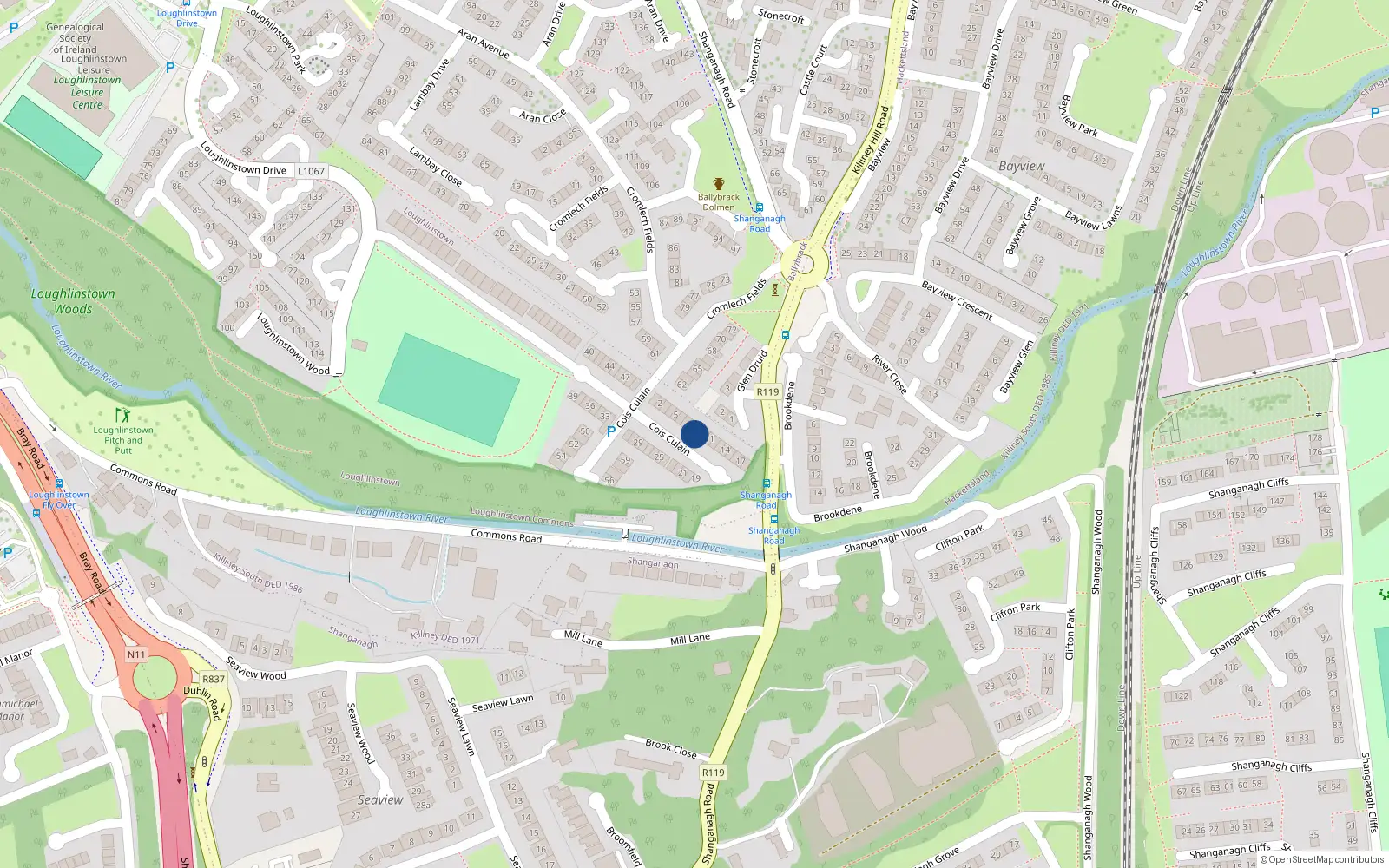 Overhead map showing the location of 9 Cois Cualann, Loughlinstown, Co Dublin