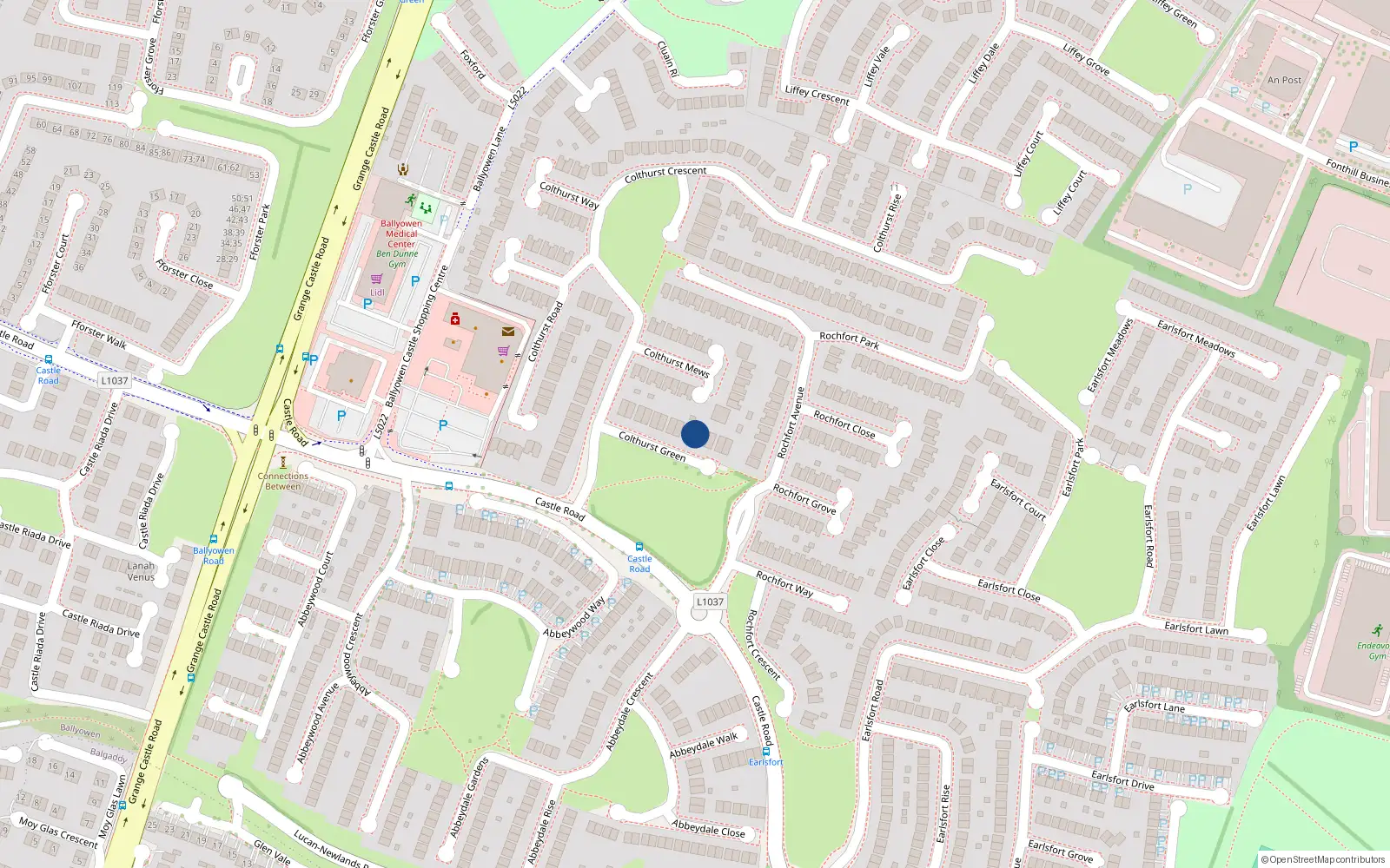 Overhead map showing the location of 9 Colthurst Green, Lucan