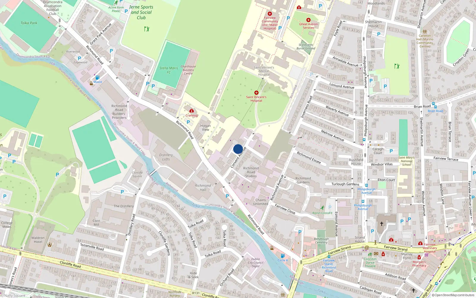 Overhead map showing the location of 9 Convent Avenue, Dublin 3
