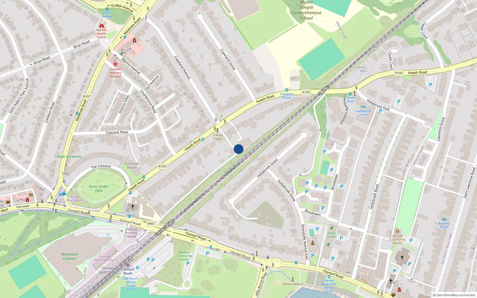 Overhead map showing the location of 9 Copeland Place, Dublin 3
