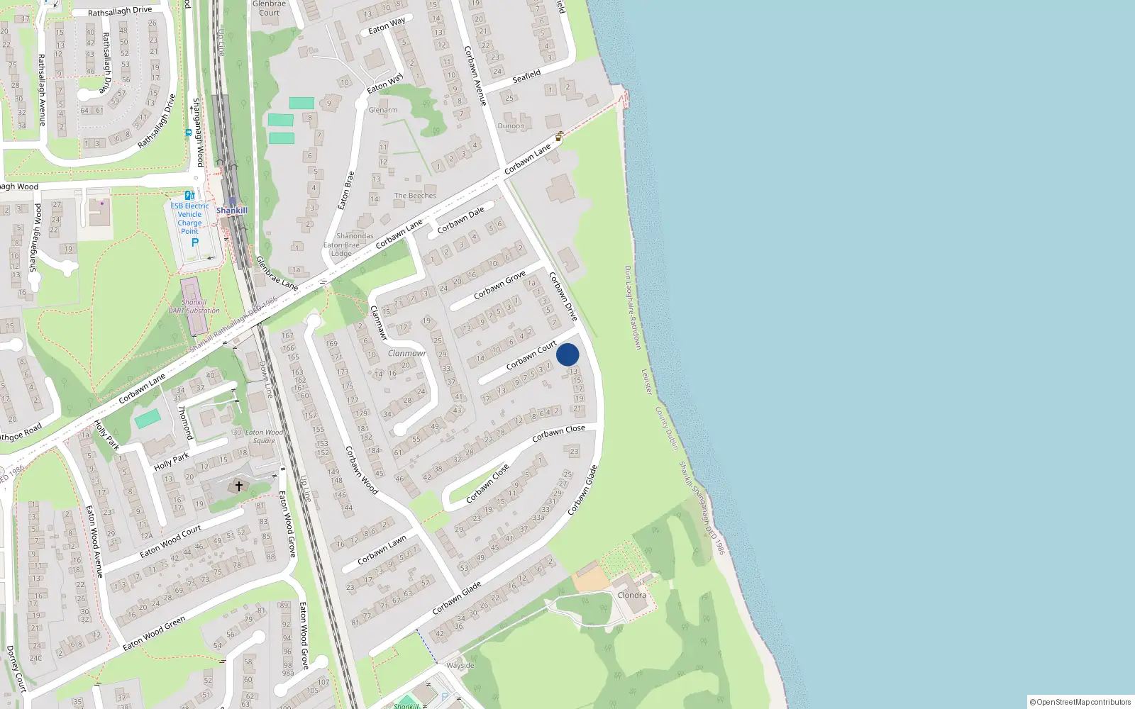 Overhead map showing the location of 9 Corbawn Drive, Dublin 18