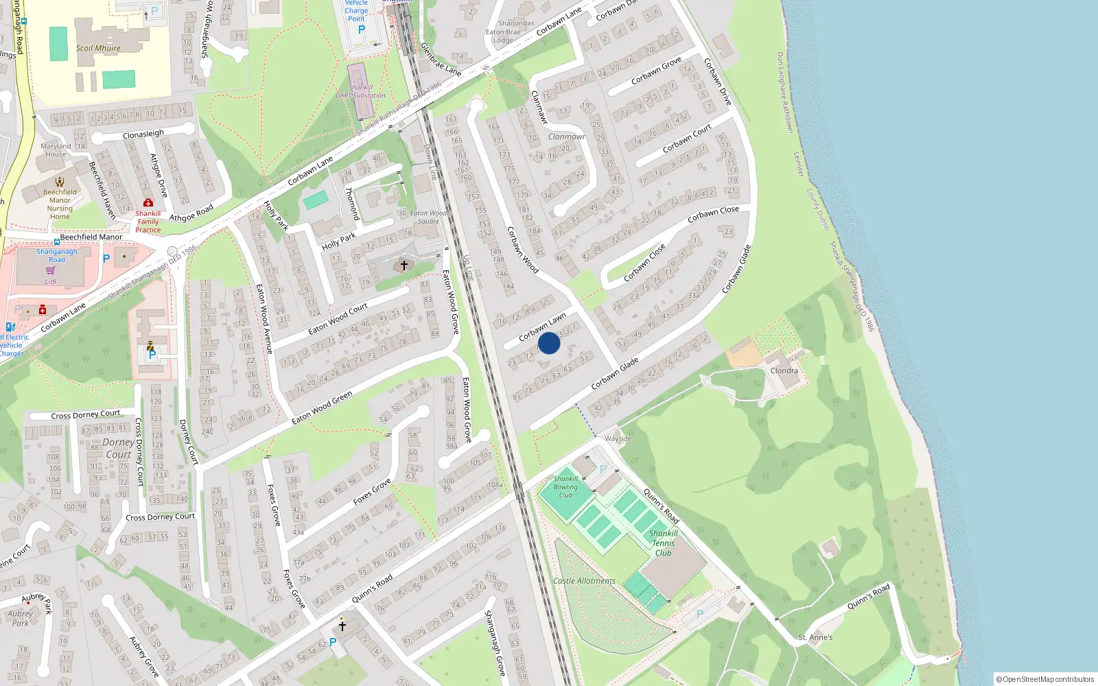Overhead map showing the location of 9 Corbawn Lawn, Dublin 18