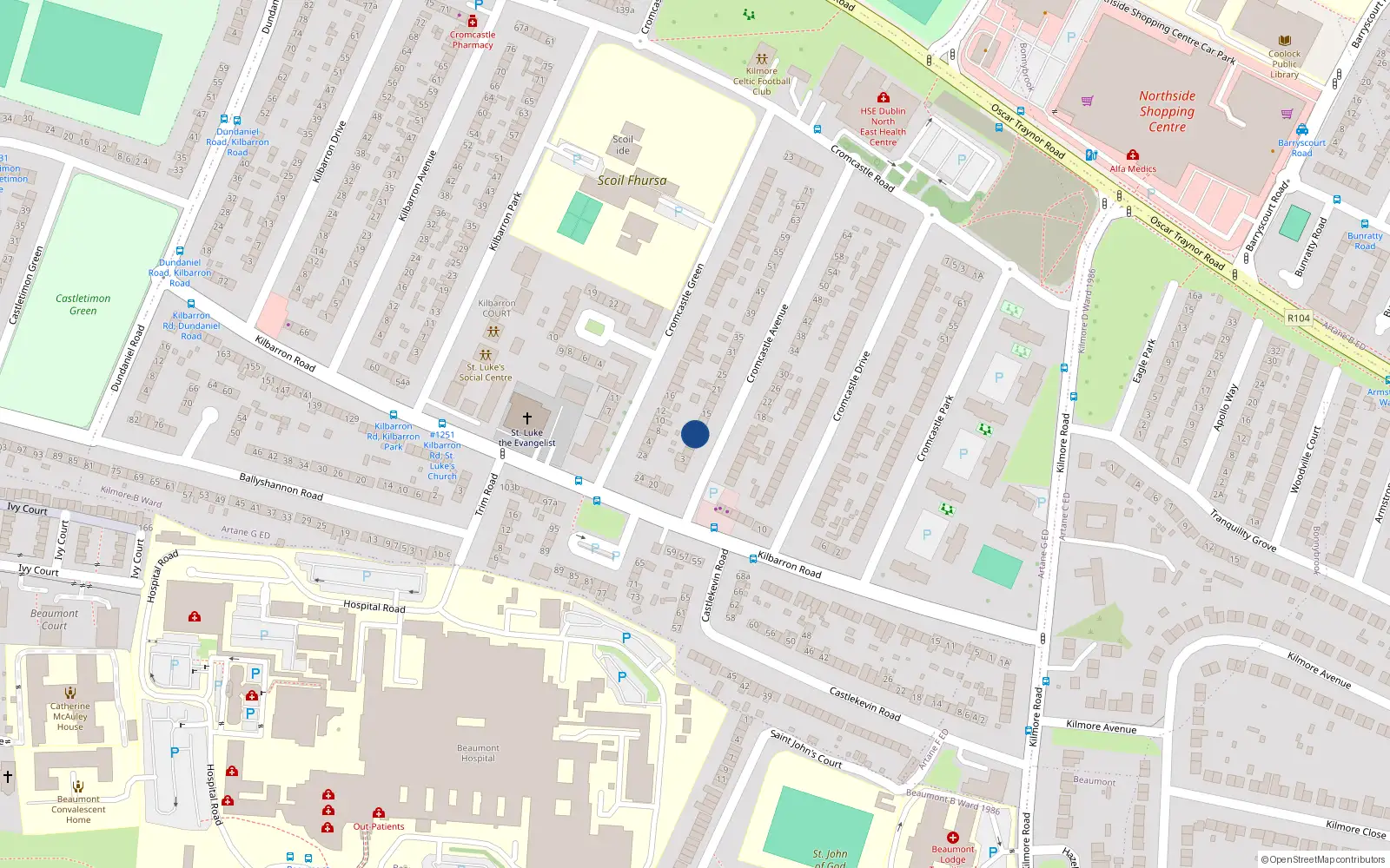 Overhead map showing the location of 9 Cromcastle Avenue, Coolock