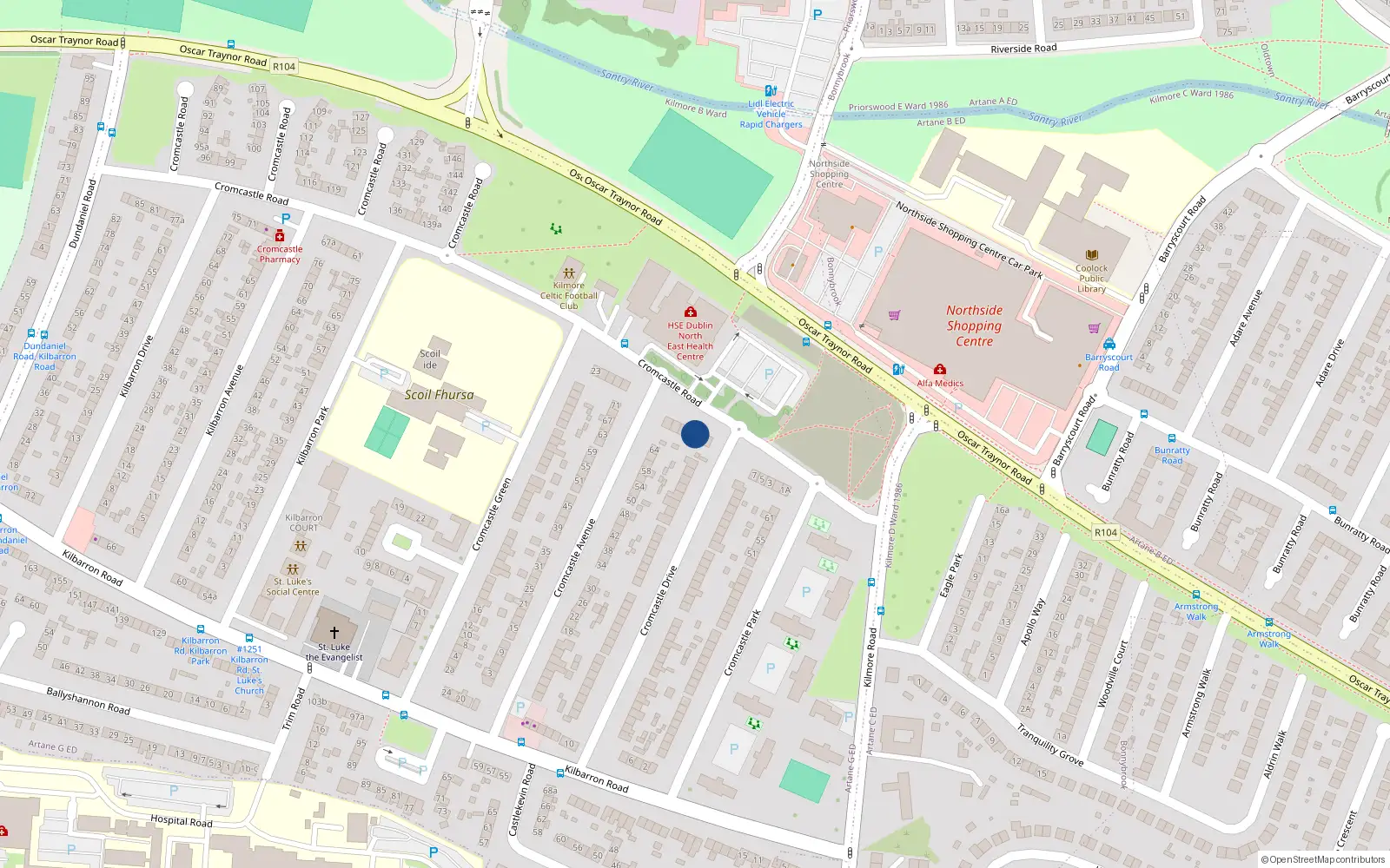 Overhead map showing the location of 9 Cromcastle Road, Dublin 5