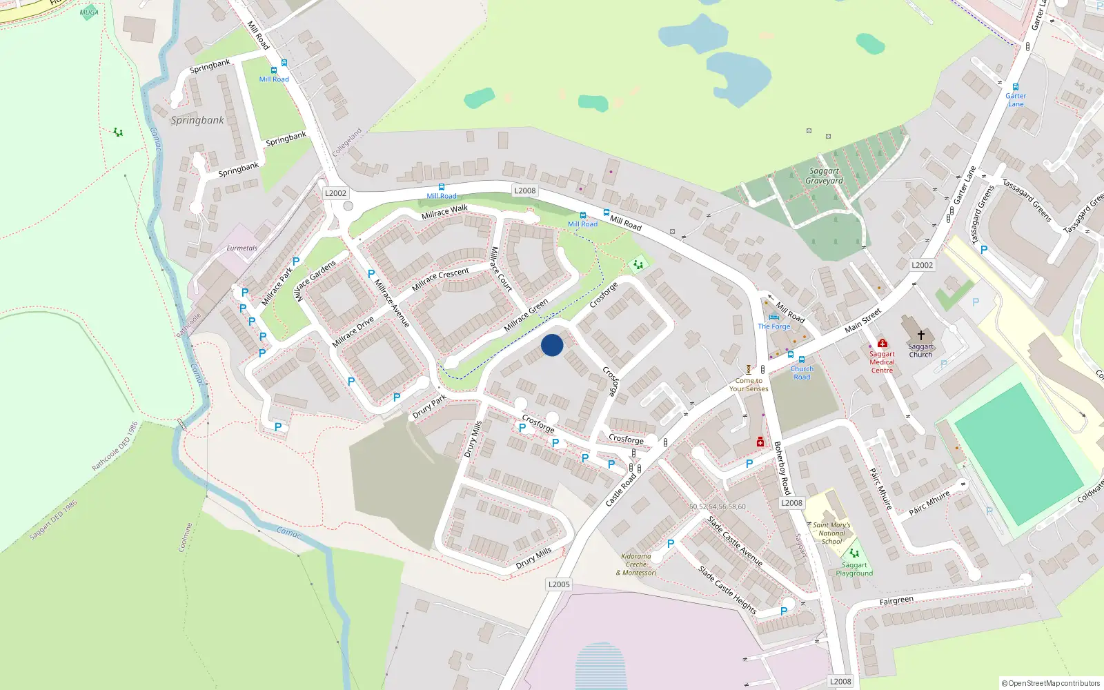 Overhead map showing the location of 9 Crossforge, Saggart