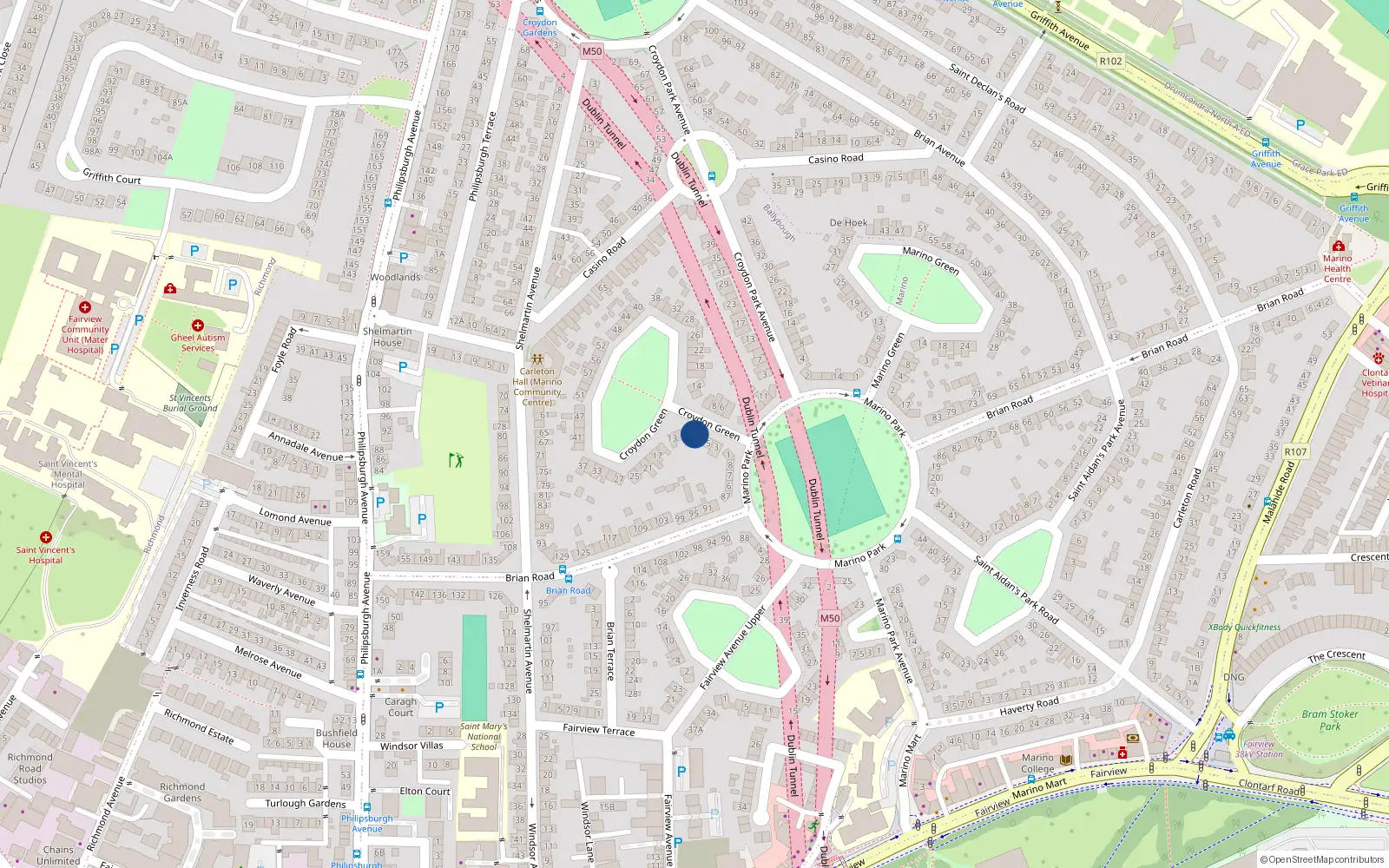 Overhead map showing the location of 9 Croydon Green, Dublin 3