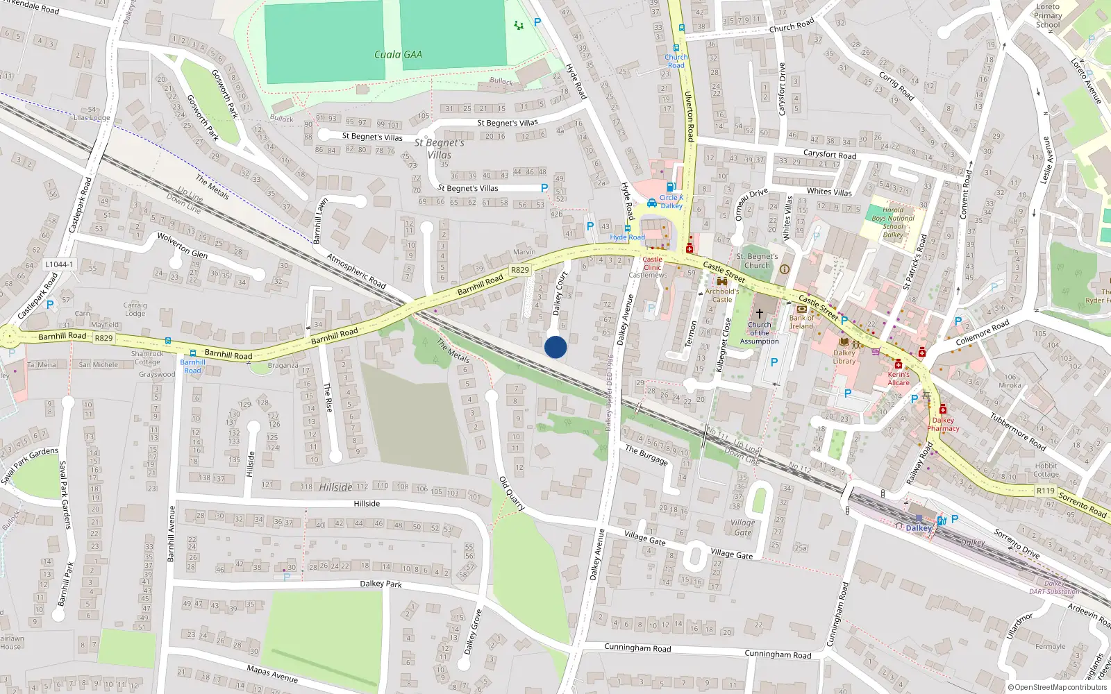 Overhead map showing the location of 9 Dalkey Court, Dalkey