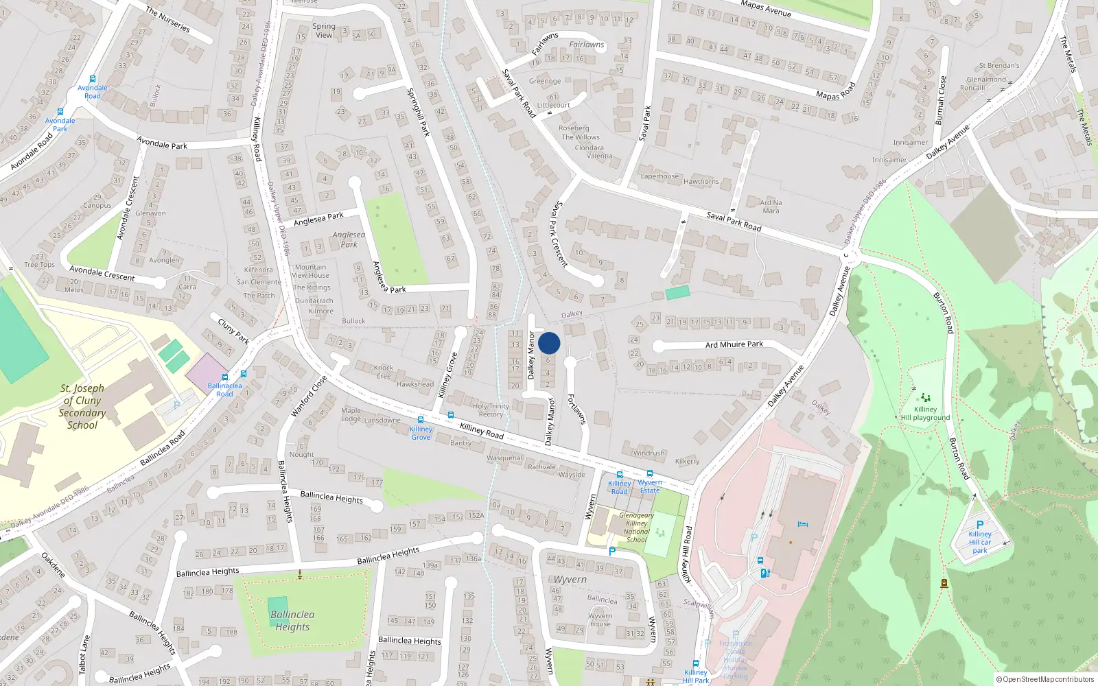 Overhead map showing the location of 9 Dalkey Manor, Dalkey
