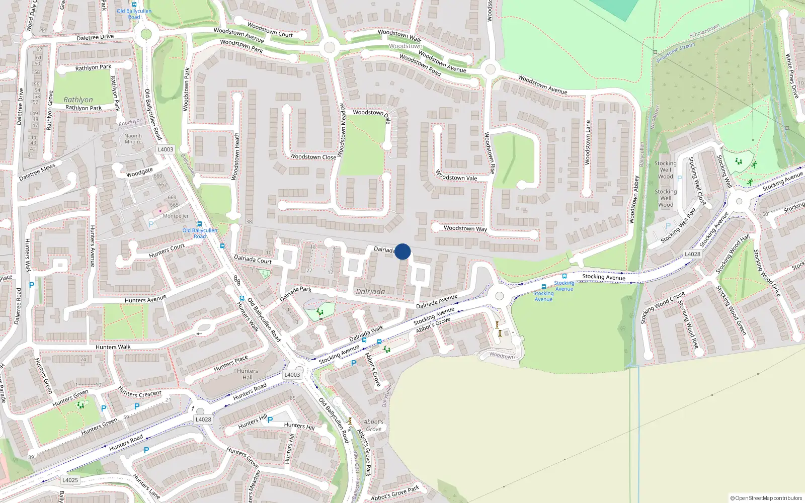 Overhead map showing the location of 9 Dalriada Close, Dublin
