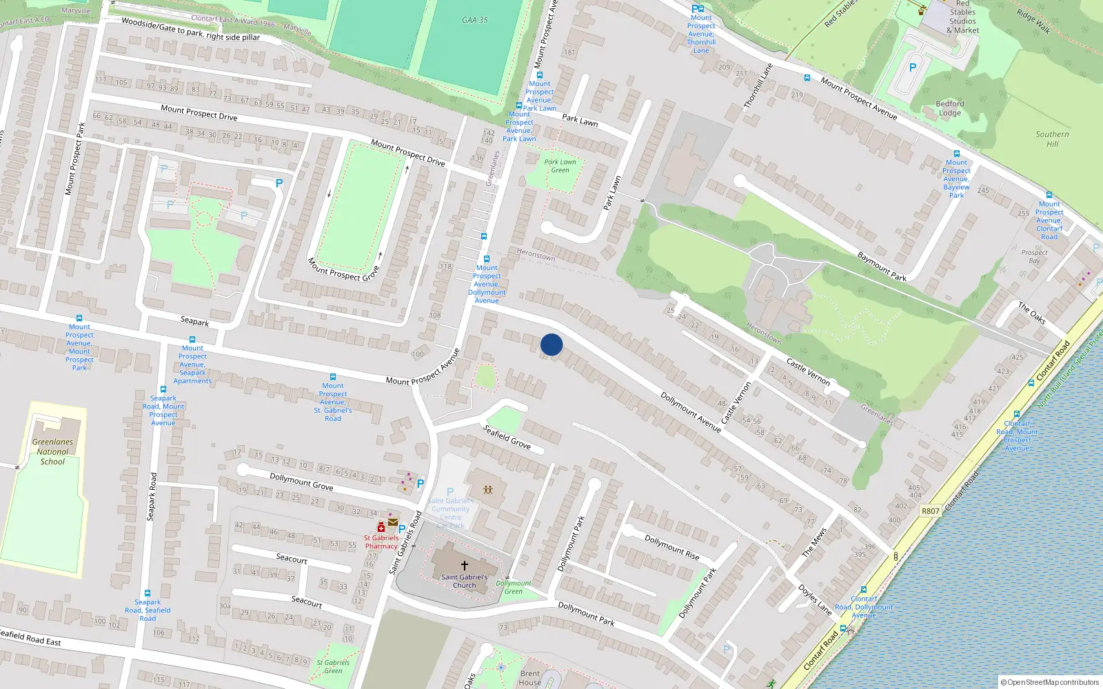Overhead map showing the location of 9 Dollymount Avenue, Clontarf, Dublin 3