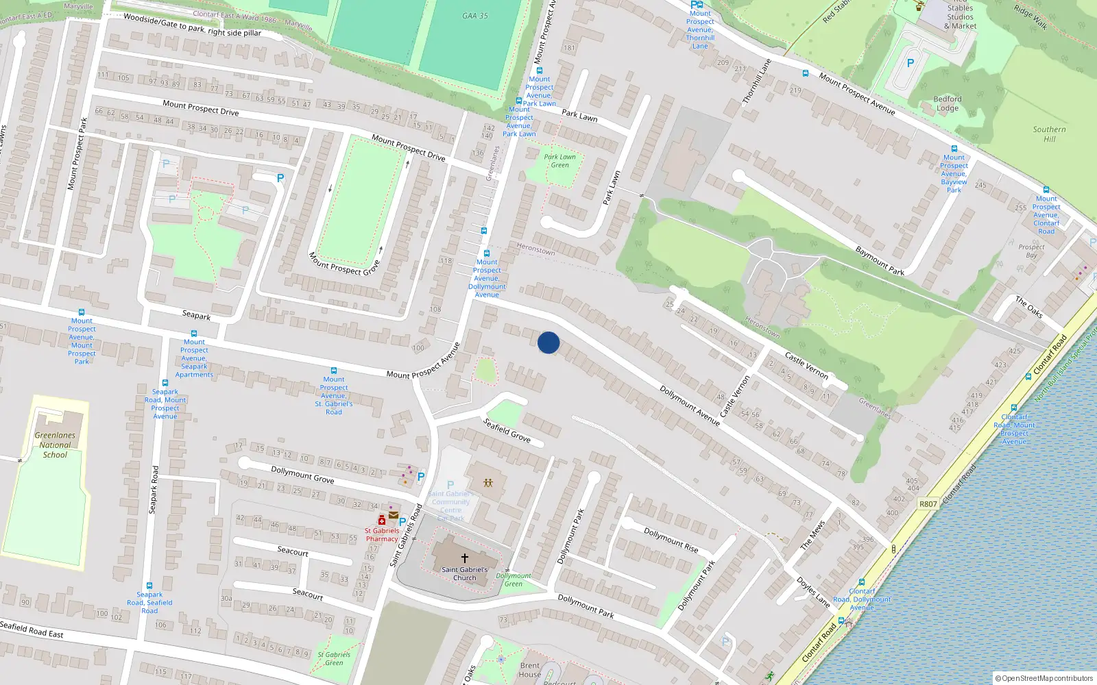 Overhead map showing the location of 9 Dollymount Avenue, Dublin 3