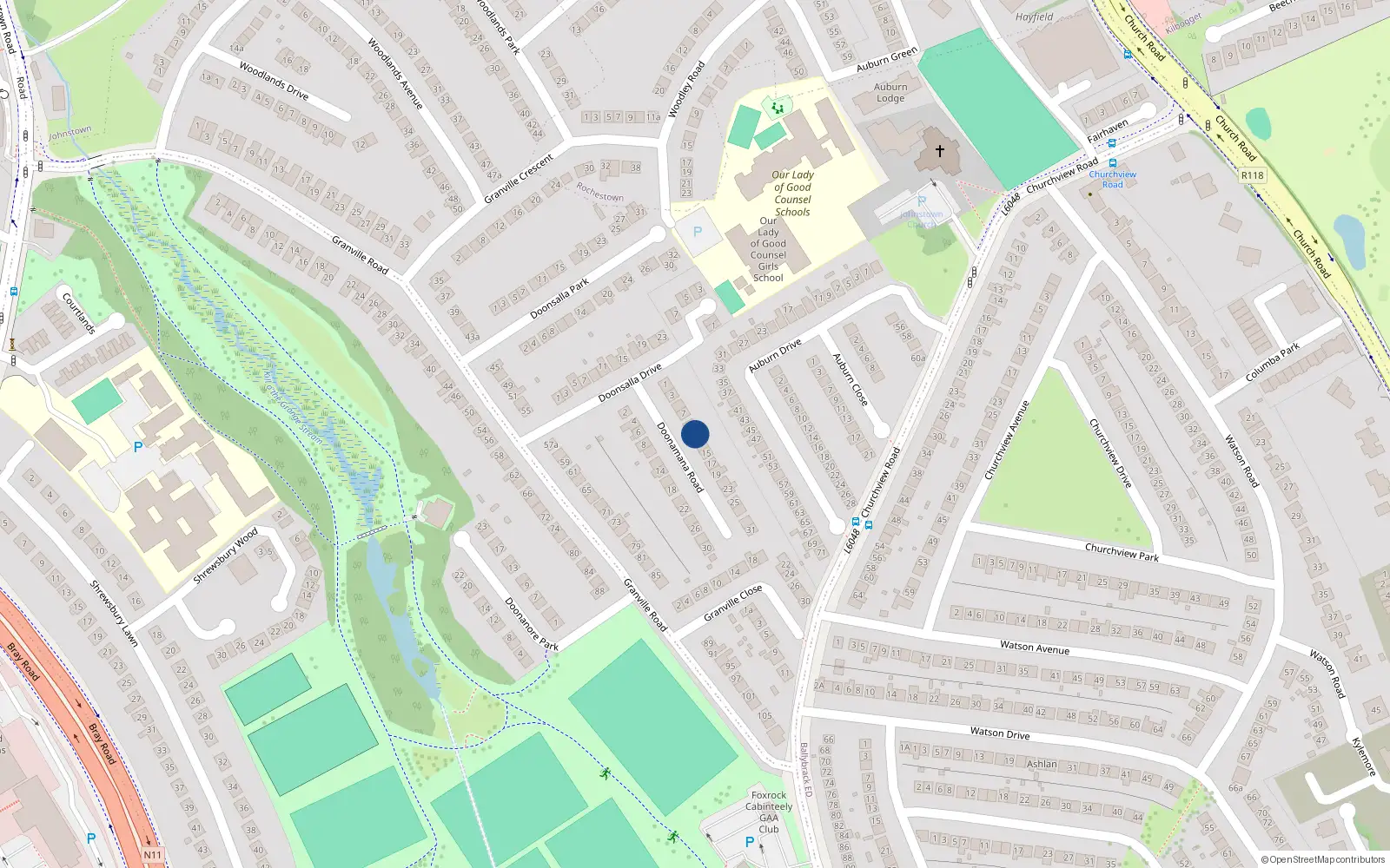 Overhead map showing the location of 9 Doonamana Road, Dublin