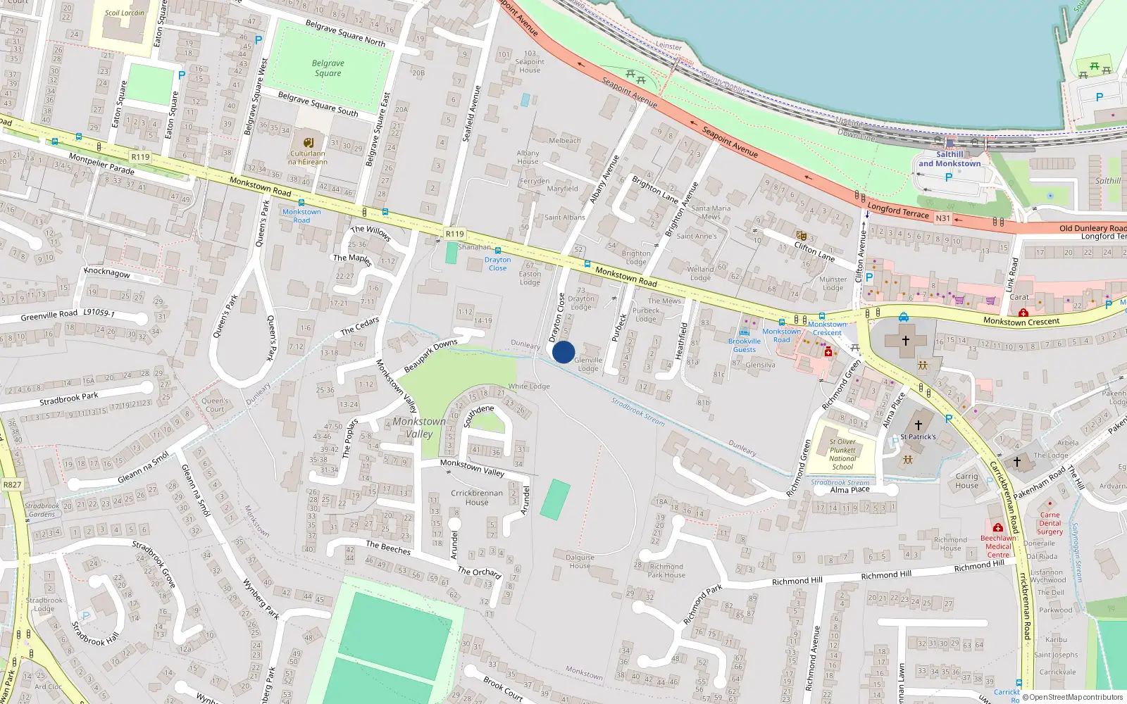 Overhead map showing the location of 9 Drayton Close, Monkstown Road, Monkstown
