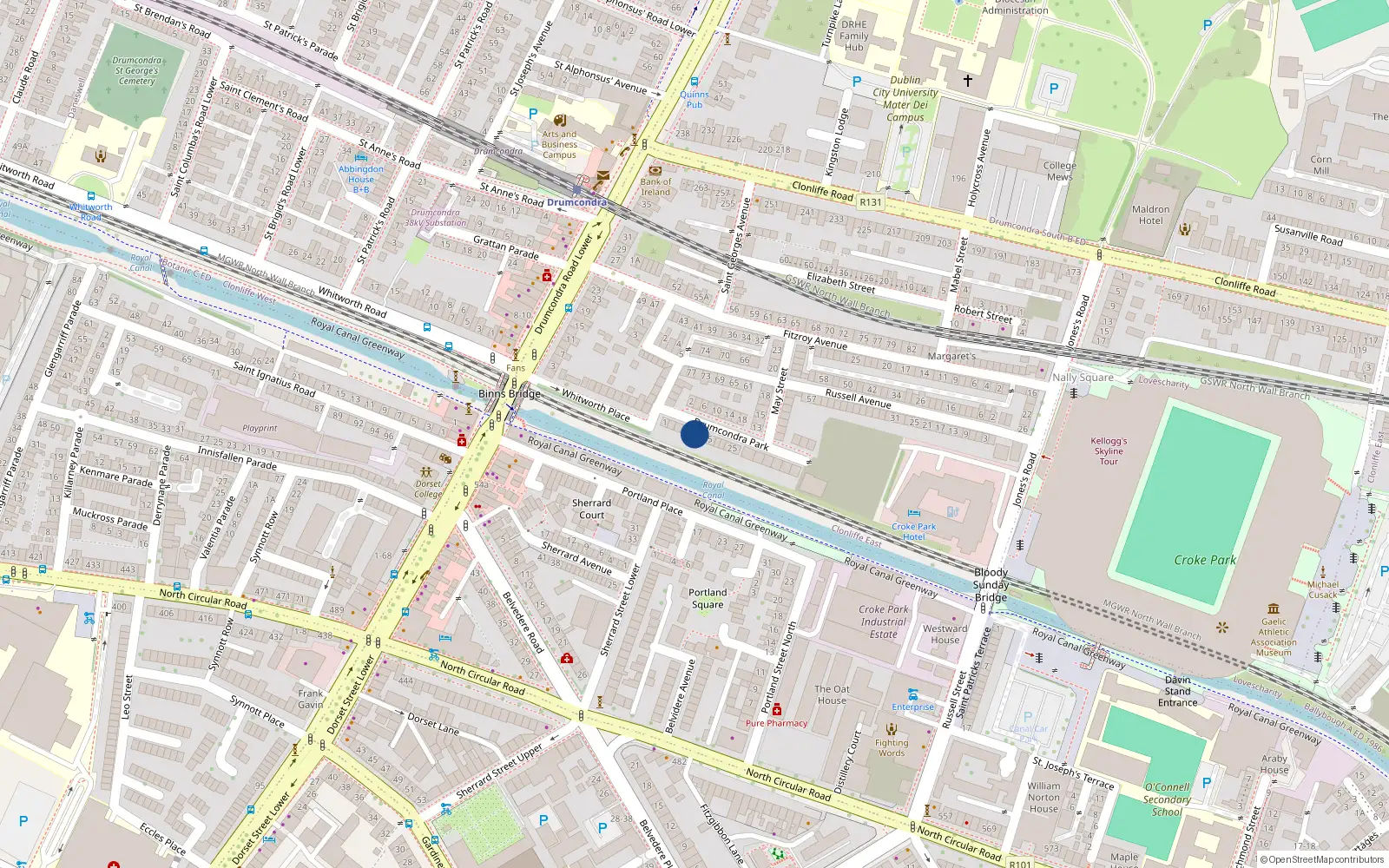 Overhead map showing the location of 9 Drumcondra Park, Dublin 3