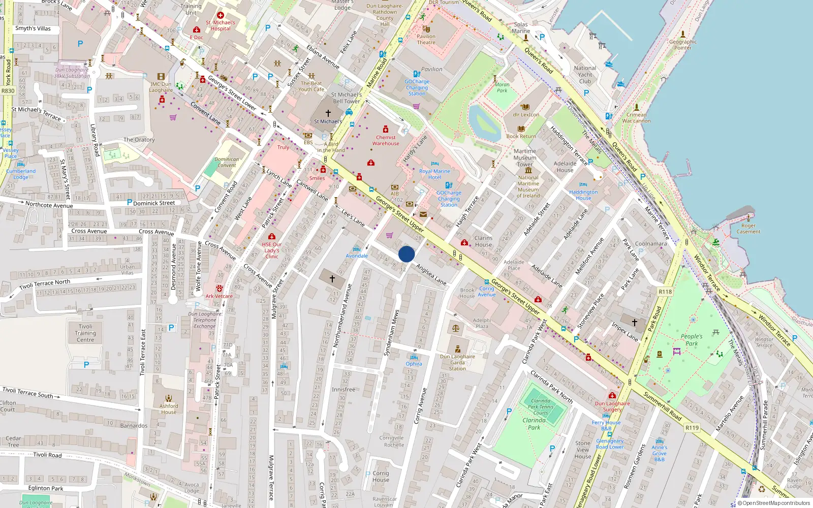 Overhead map showing the location of 9 Dungar Terrace, Dun Laoghaire, Co Dublin