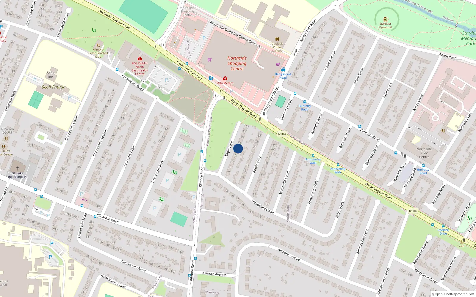 Overhead map showing the location of 9 Eagle Park, Dublin 5