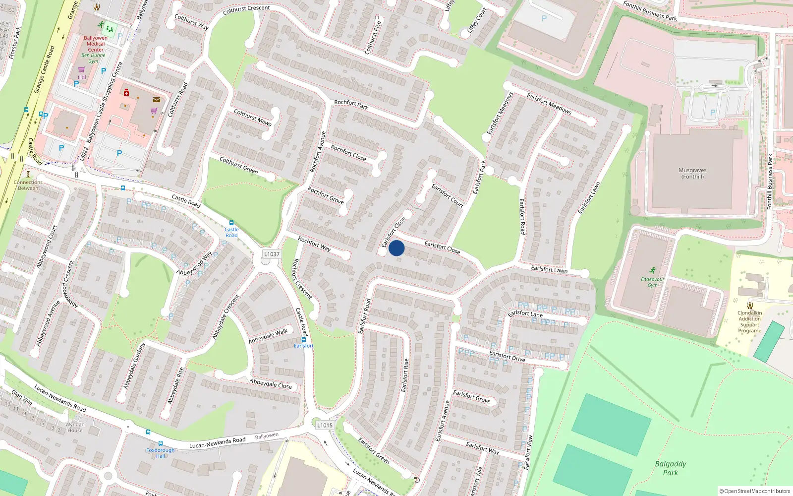 Overhead map showing the location of 9 Earlsfort Close, Lucan, Co Dublin