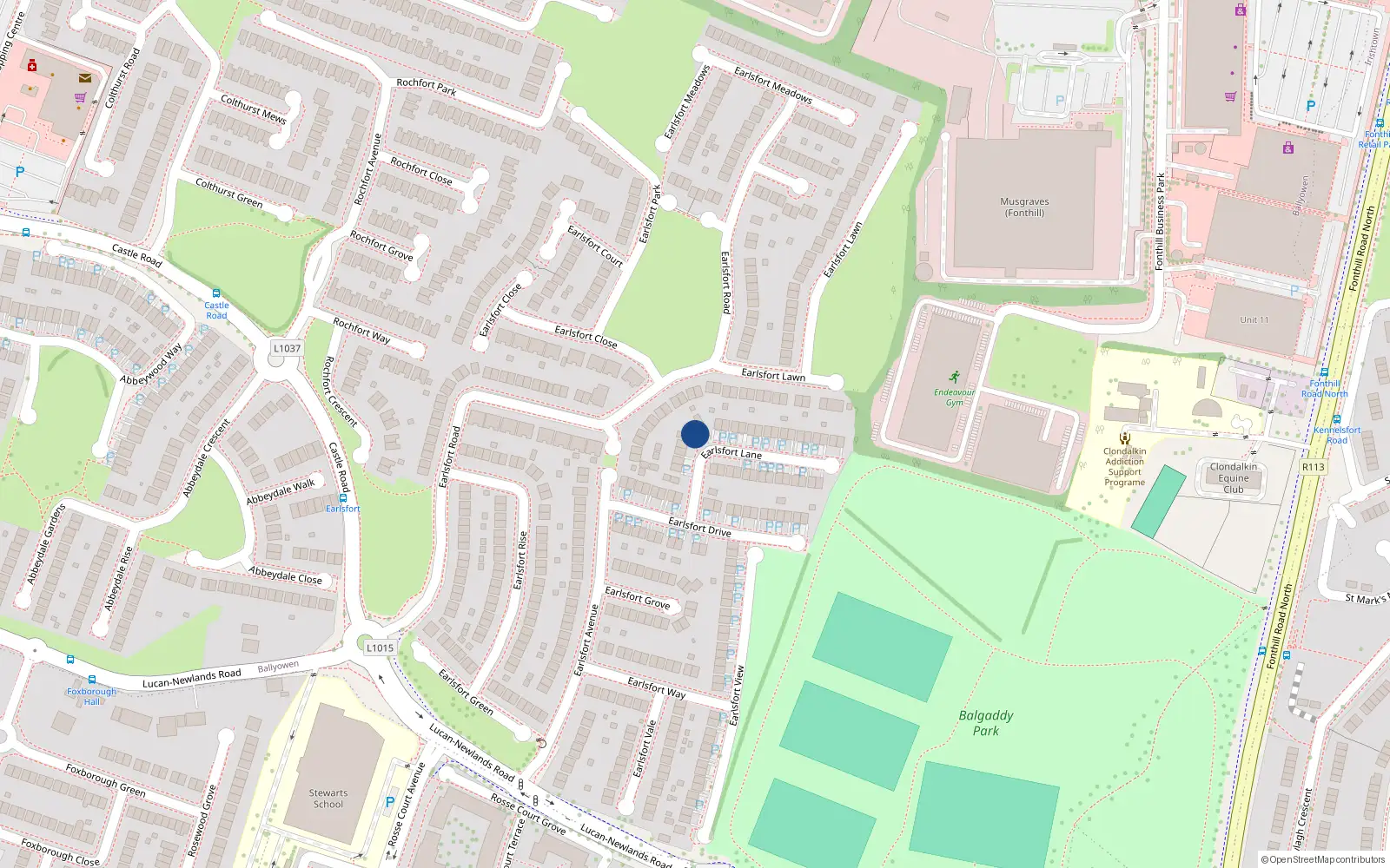 Overhead map showing the location of 9 Earlsfort Lane, Lucan, Dublin
