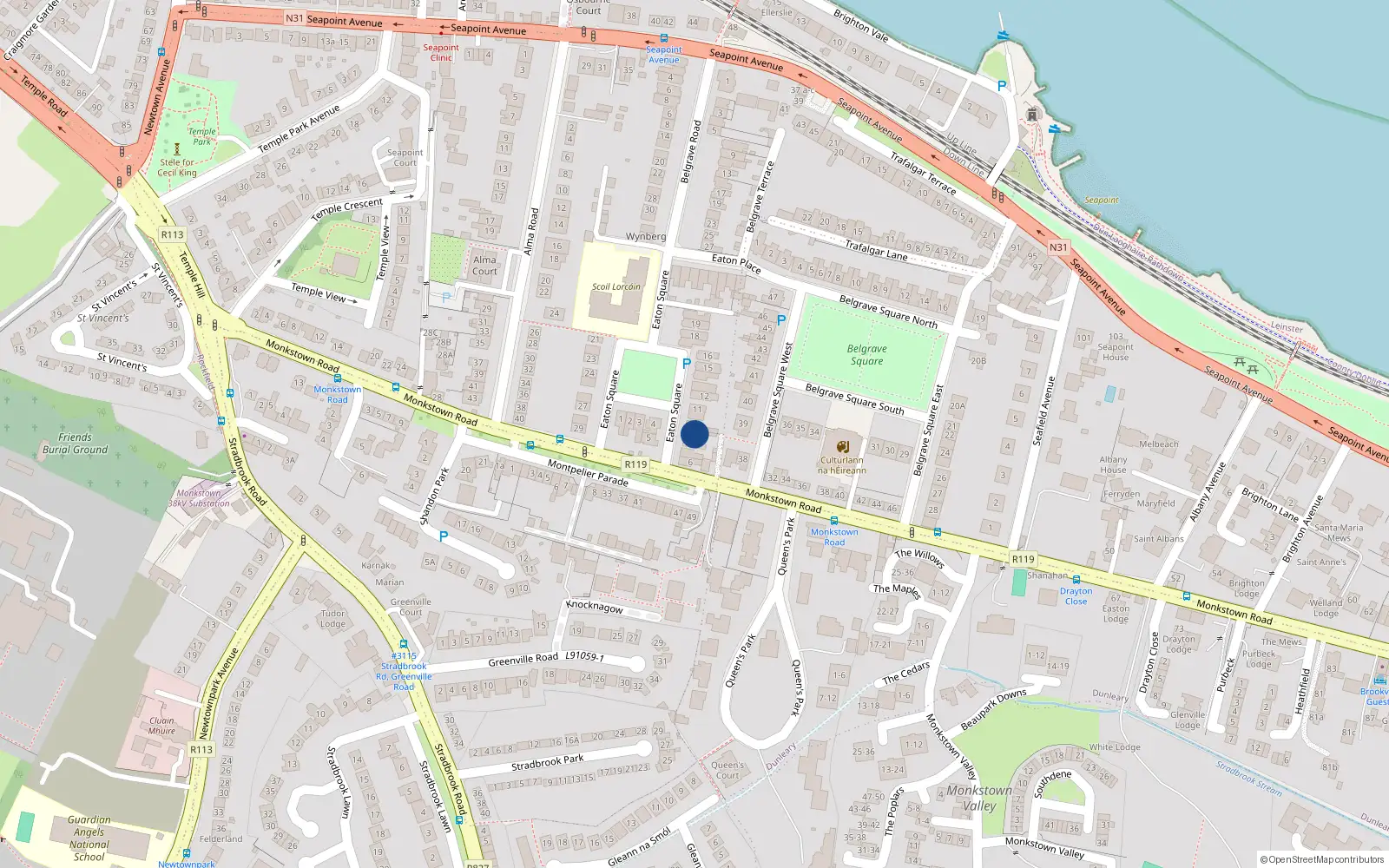 Overhead map showing the location of 9 Eaton Square, Blackrock
