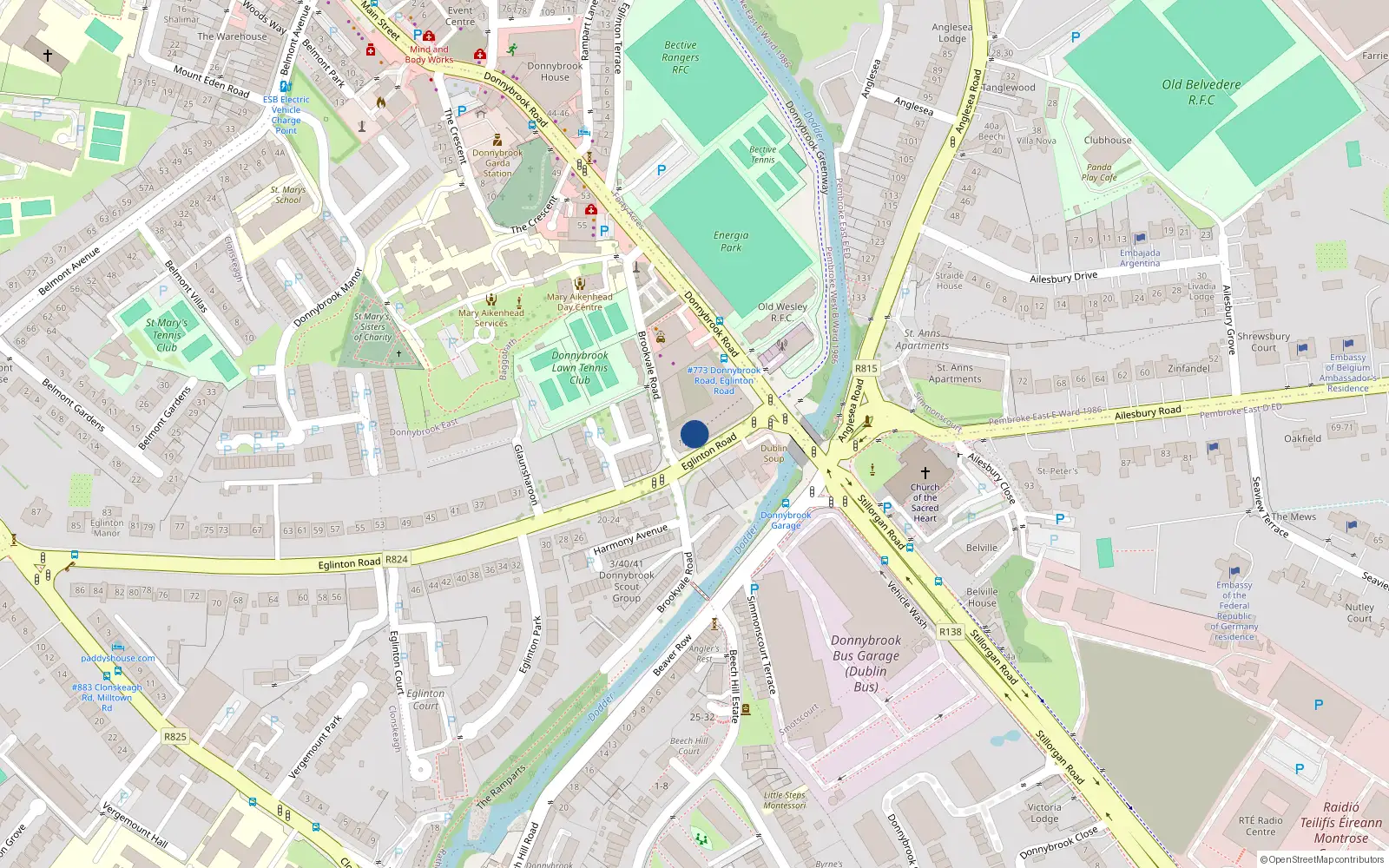 Overhead map showing the location of 9 Eglinton Road, Donnybrook