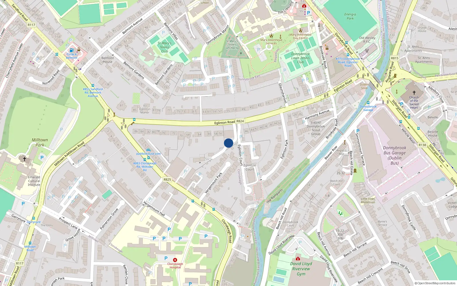 Overhead map showing the location of 9 Eglinton Wood, Donnybrook