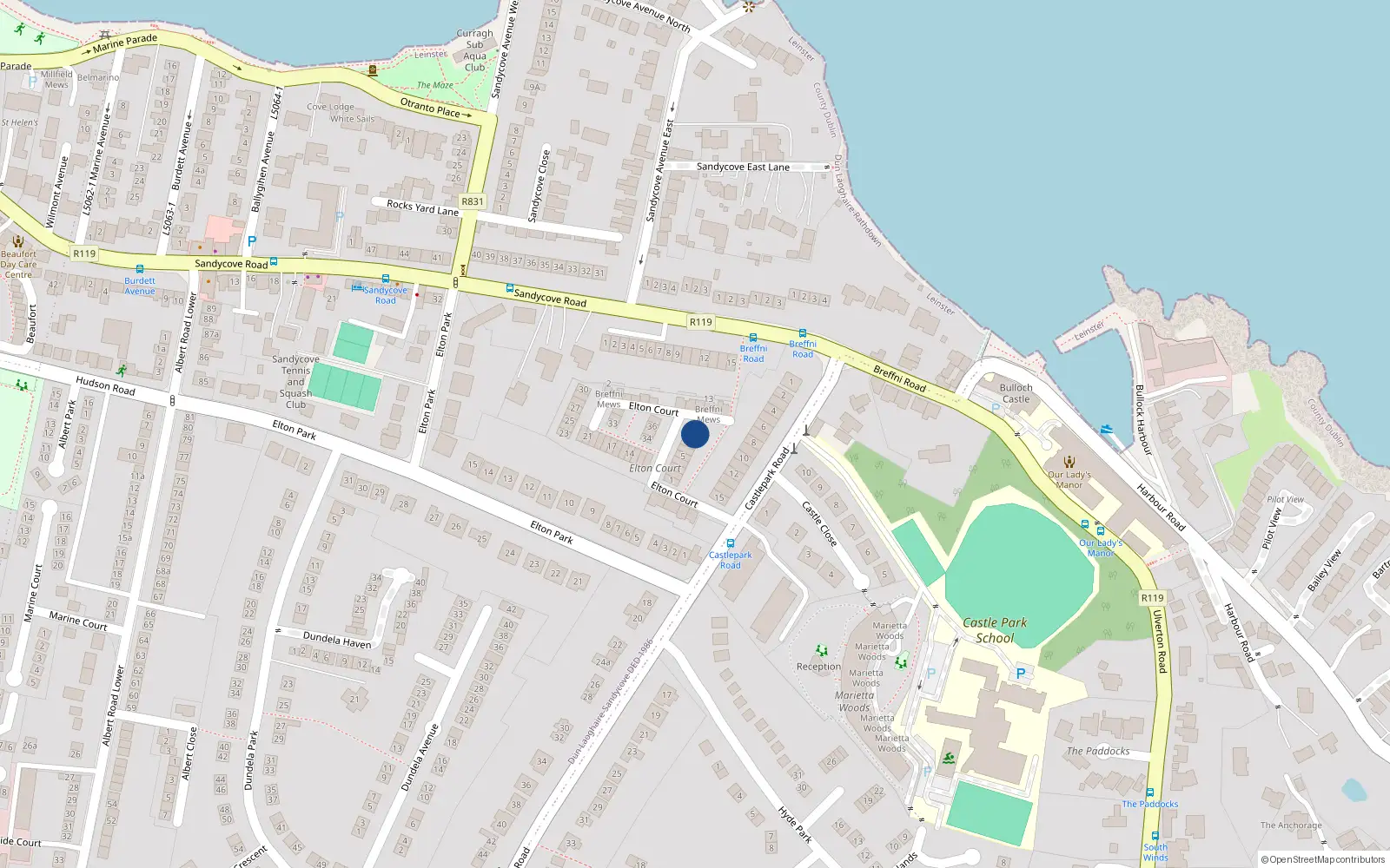 Overhead map showing the location of 9 Elton Court, Sandycove, Co Dublin