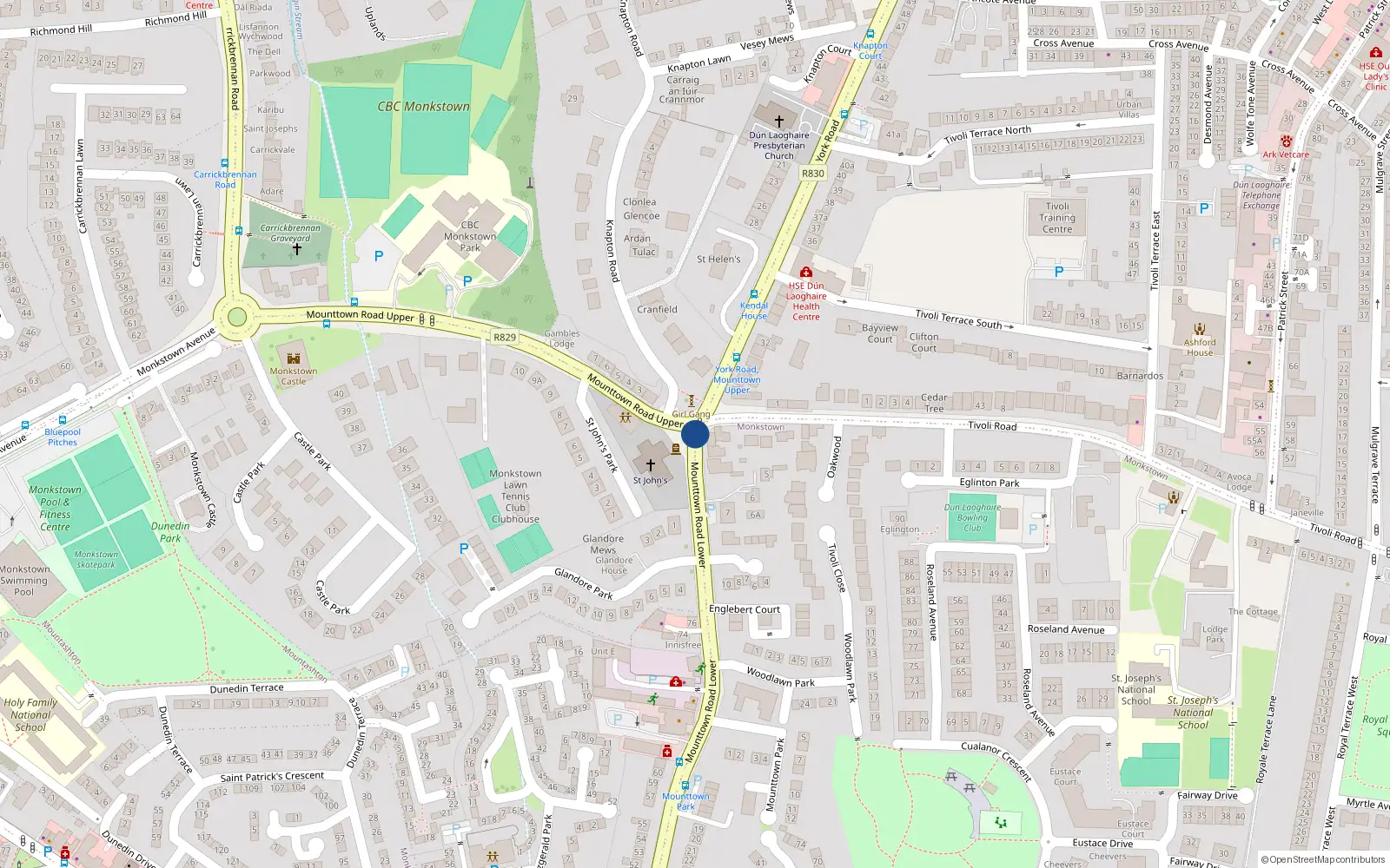 Overhead map showing the location of 9 Englesberg Court, Mounttown Road Lower, Dun Laoghaire